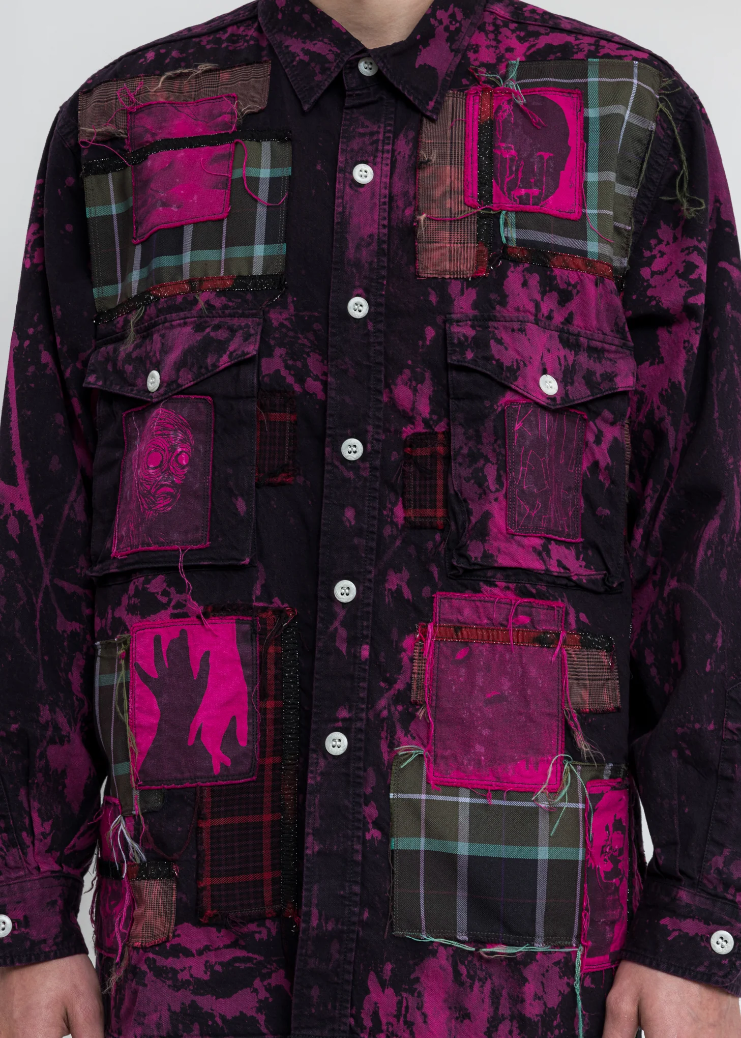 Black And Pink KIDILL × EDWIN Patch Denim Shirts - Image 2