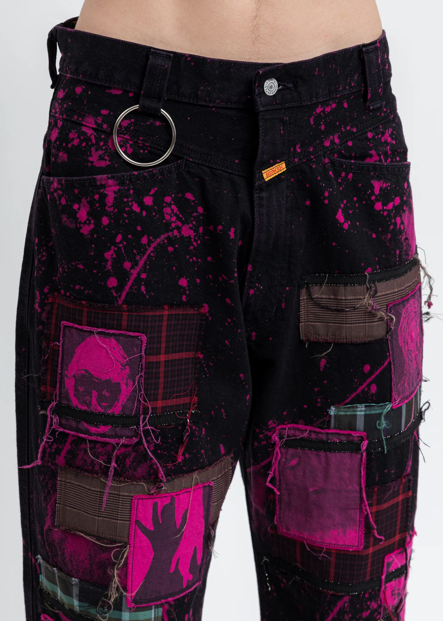 Black And Pink KIDILL × EDWIN Patch Katana Wide Pants - Image 2
