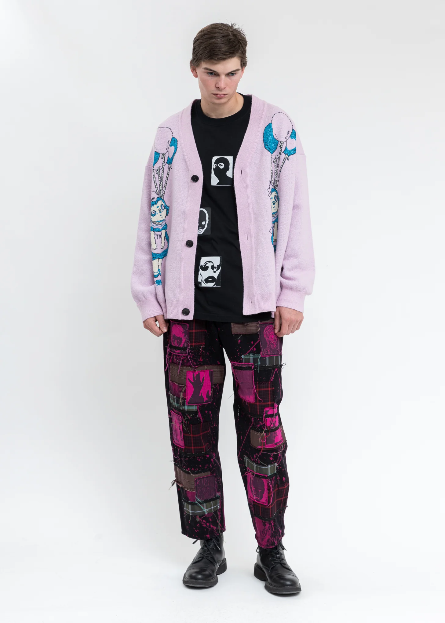 Black And Pink KIDILL × EDWIN Patch Katana Wide Pants - Image 8