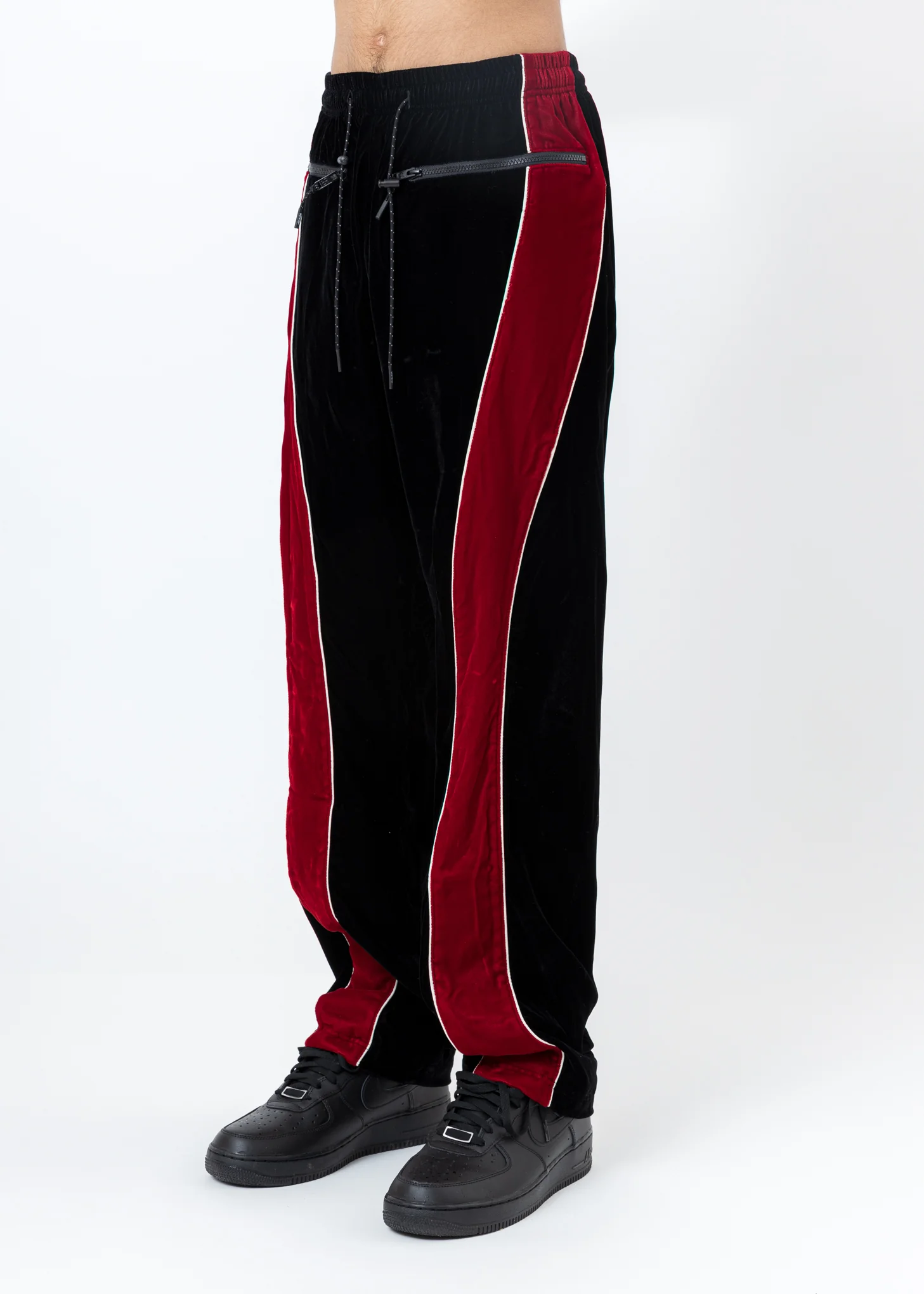 Black And Red ATT1%TUDE Reflective Line Velvet Pants