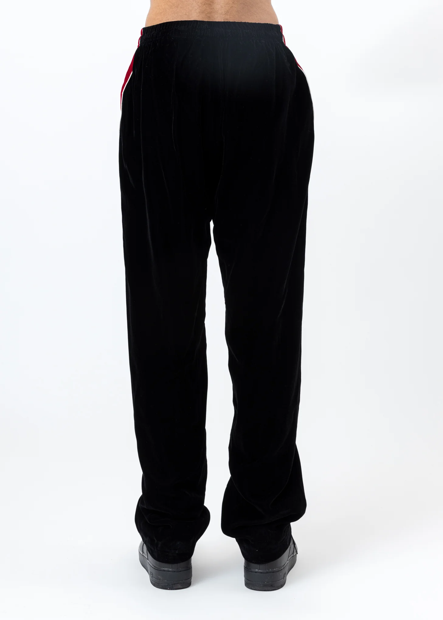 Black And Red ATT1%TUDE Reflective Line Velvet Pants - Image 5