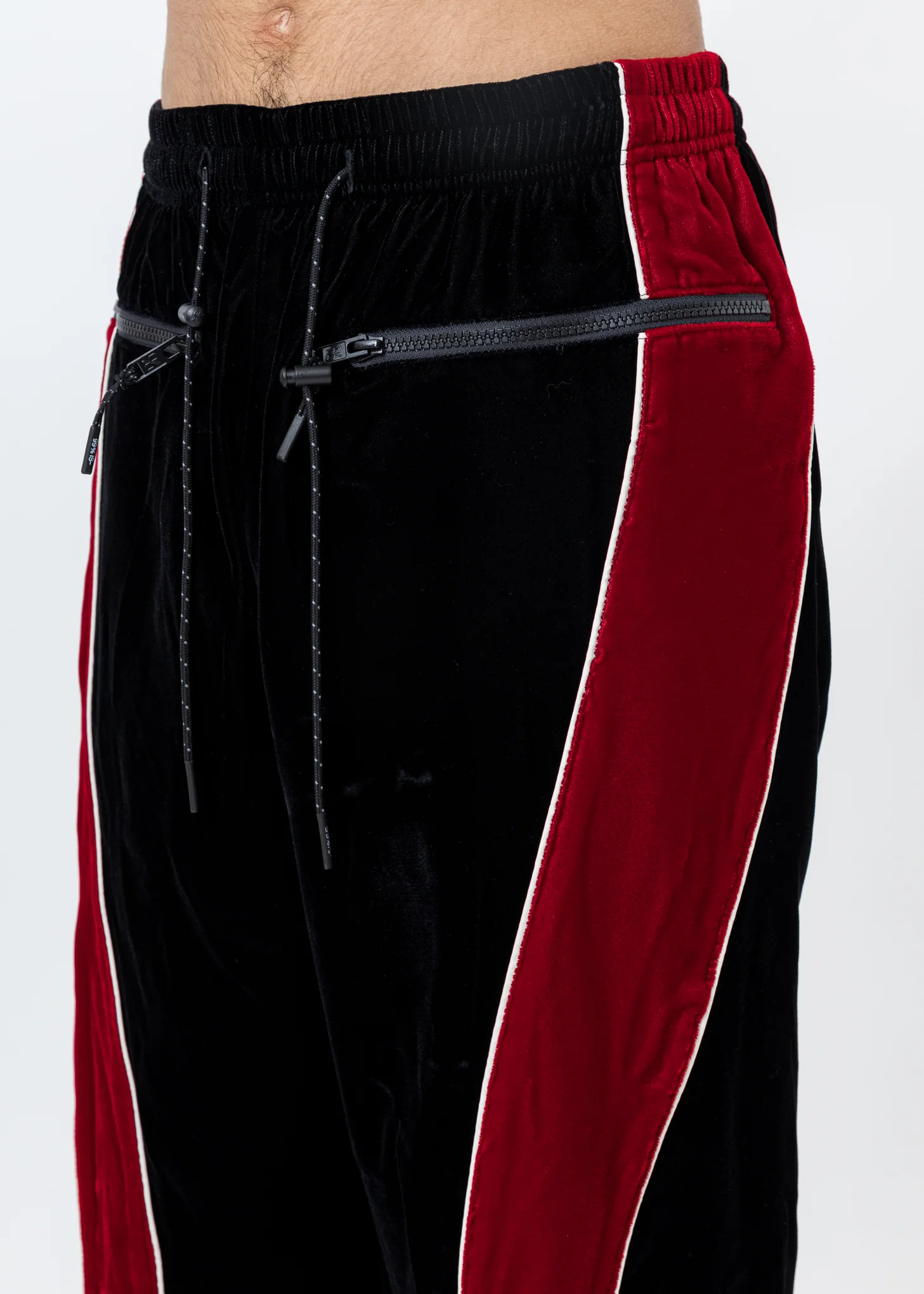Black And Red ATT1%TUDE Reflective Line Velvet Pants - Image 6