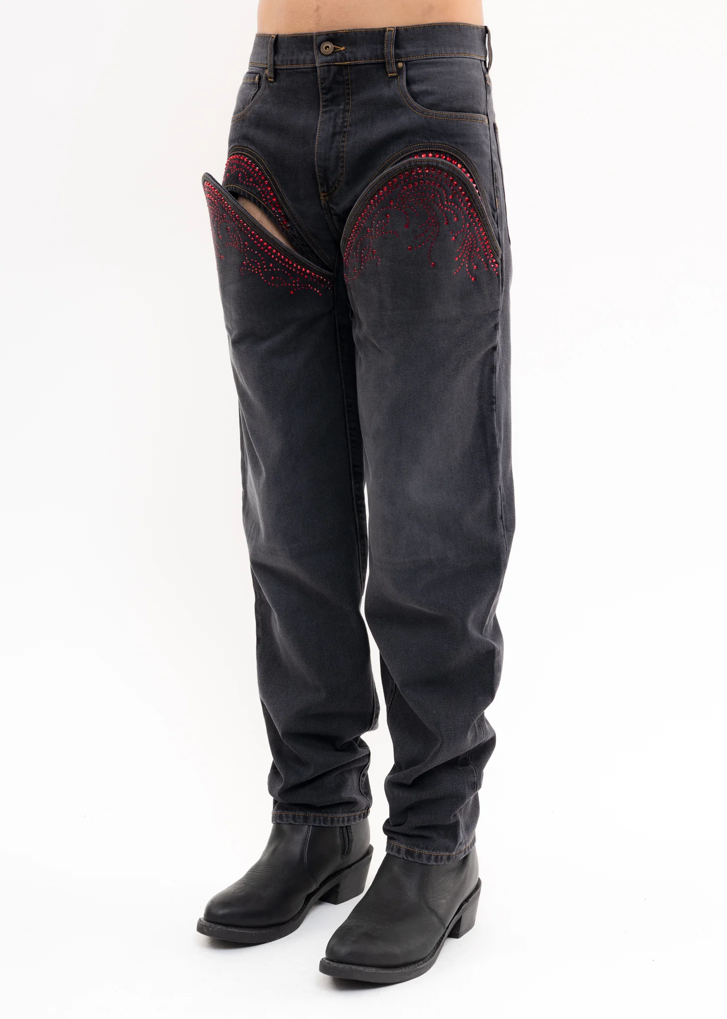 Black And Red CUT OUT RHINESTONE Jeans - Image 3