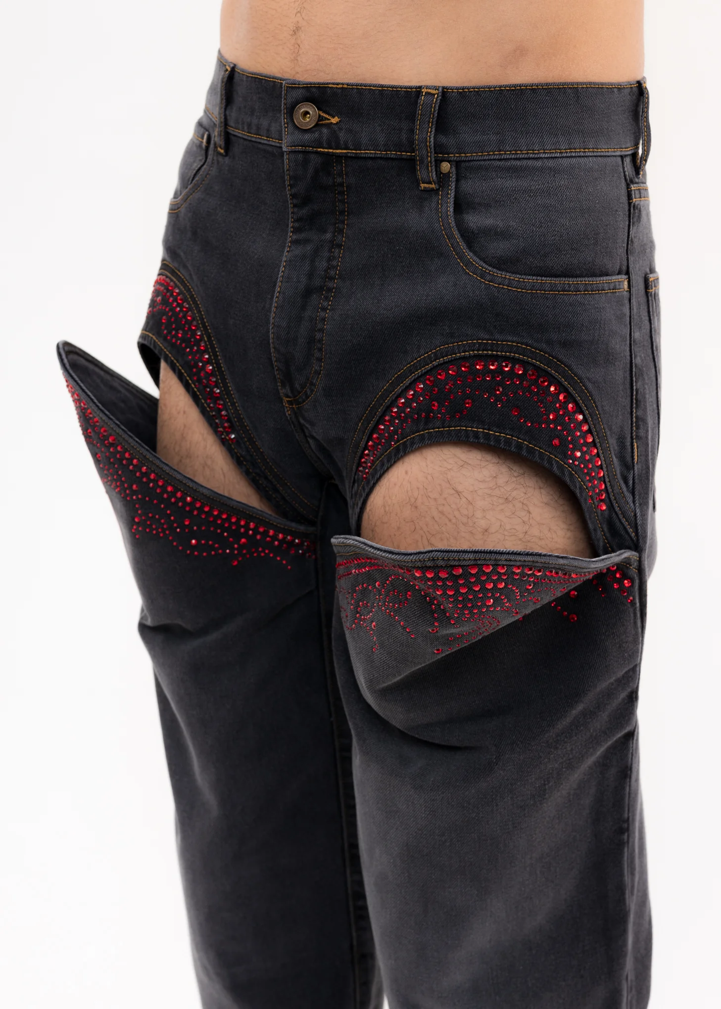 Black And Red CUT OUT RHINESTONE Jeans - Image 5
