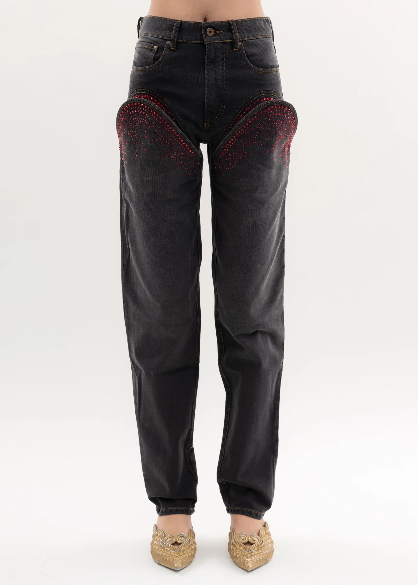 Black And Red CUT OUT RHINESTONE Jeans