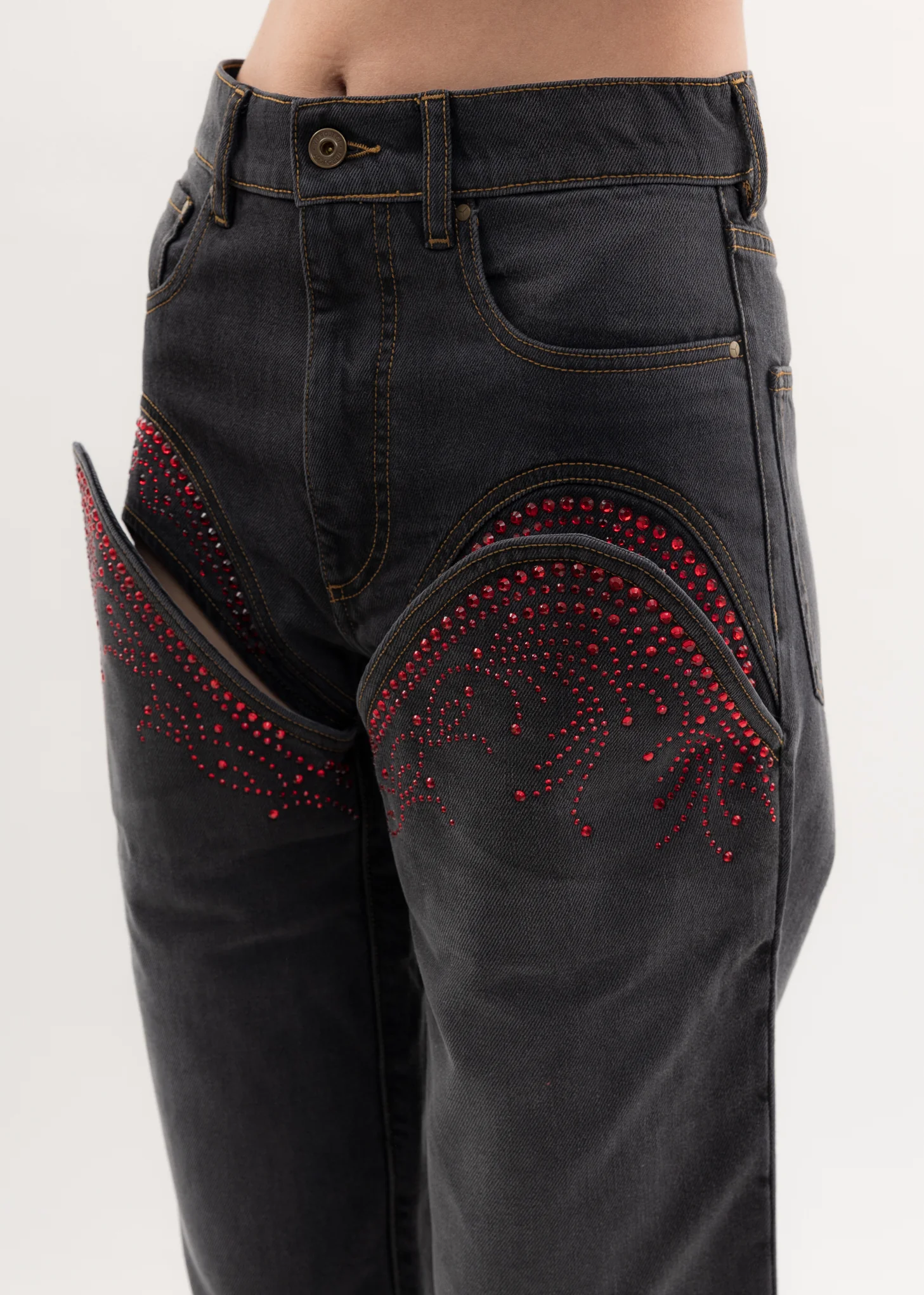 Black And Red CUT OUT RHINESTONE Jeans - Image 2