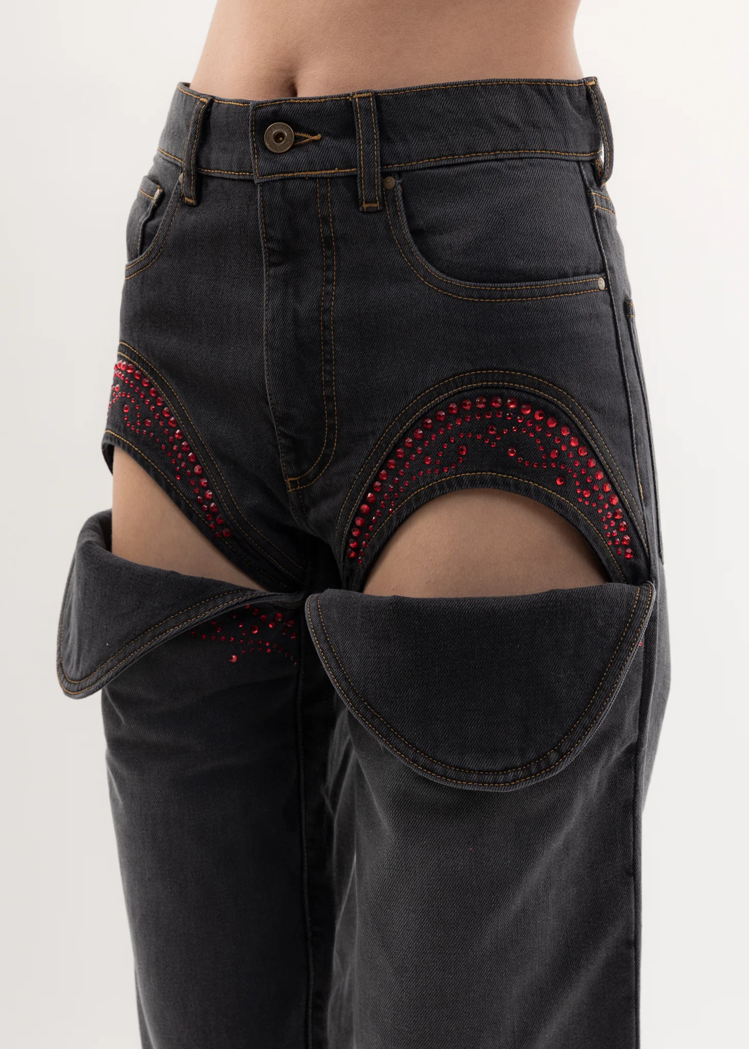 Black And Red CUT OUT RHINESTONE Jeans - Image 4