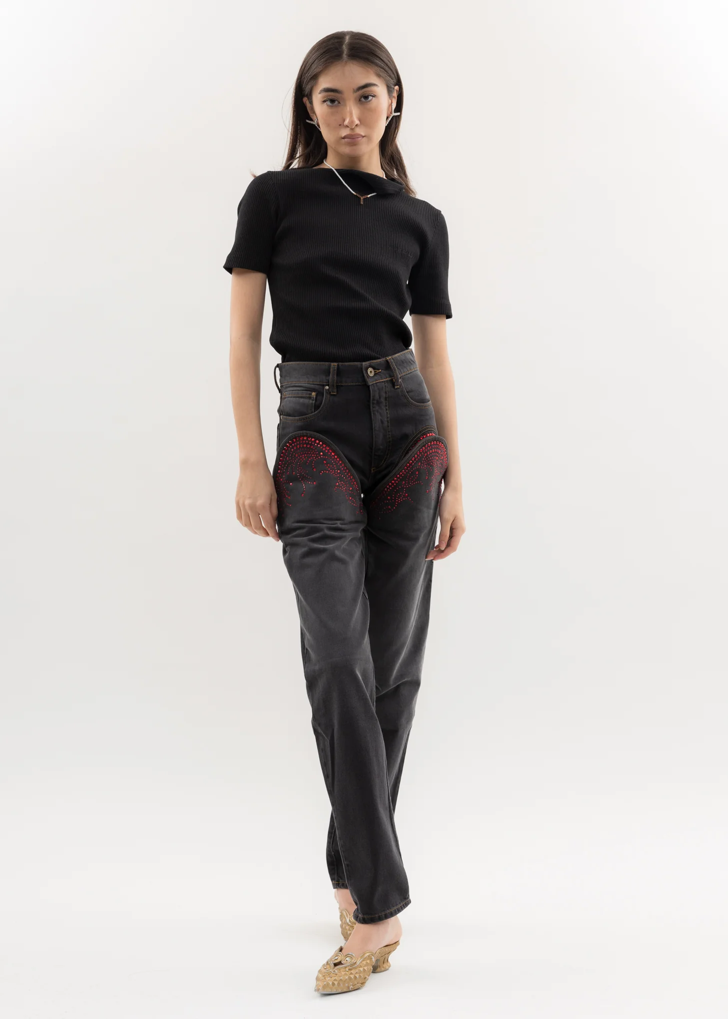 Black And Red CUT OUT RHINESTONE Jeans - Image 7