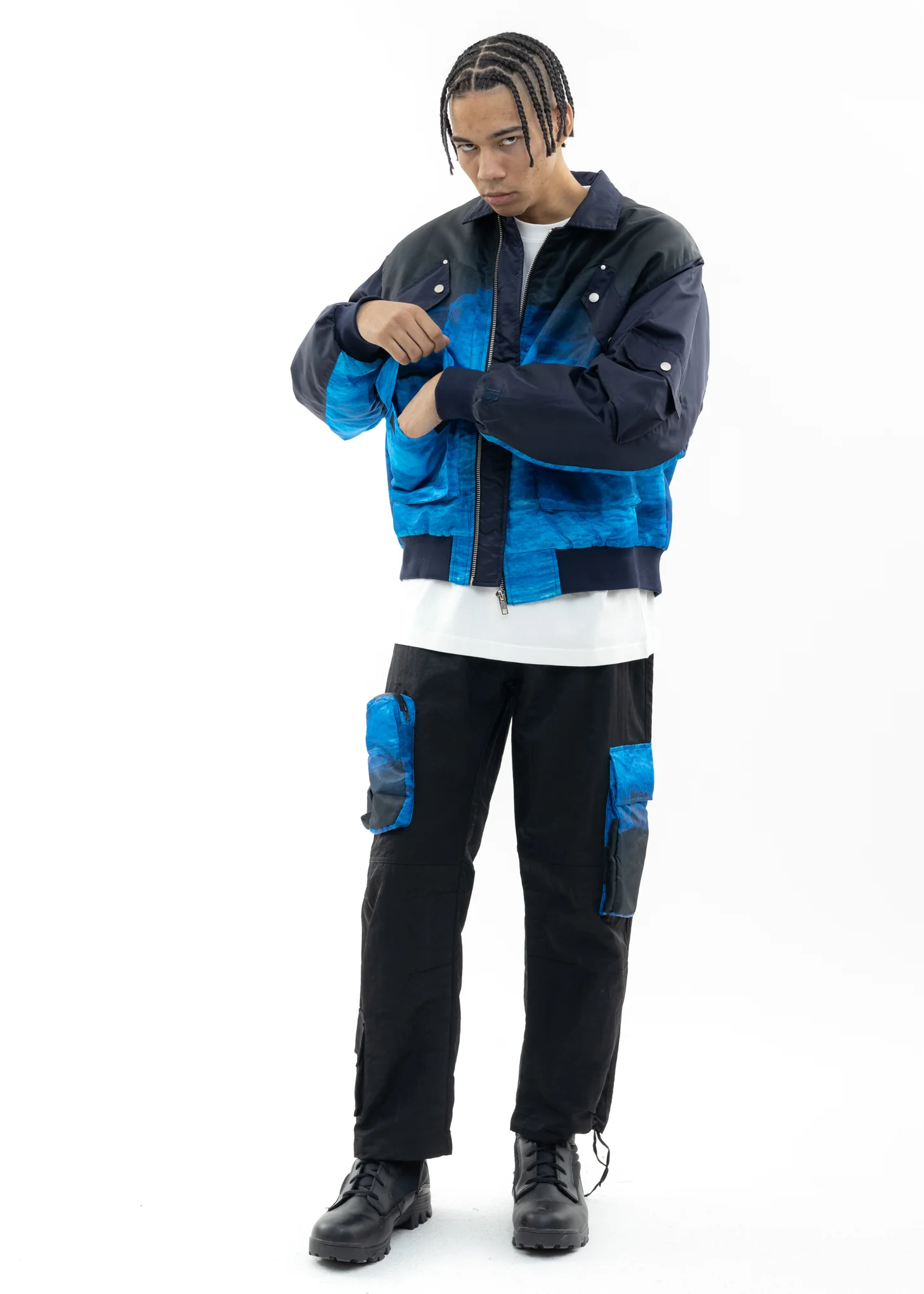 Black And Water Printed Cargo Pants - Image 7