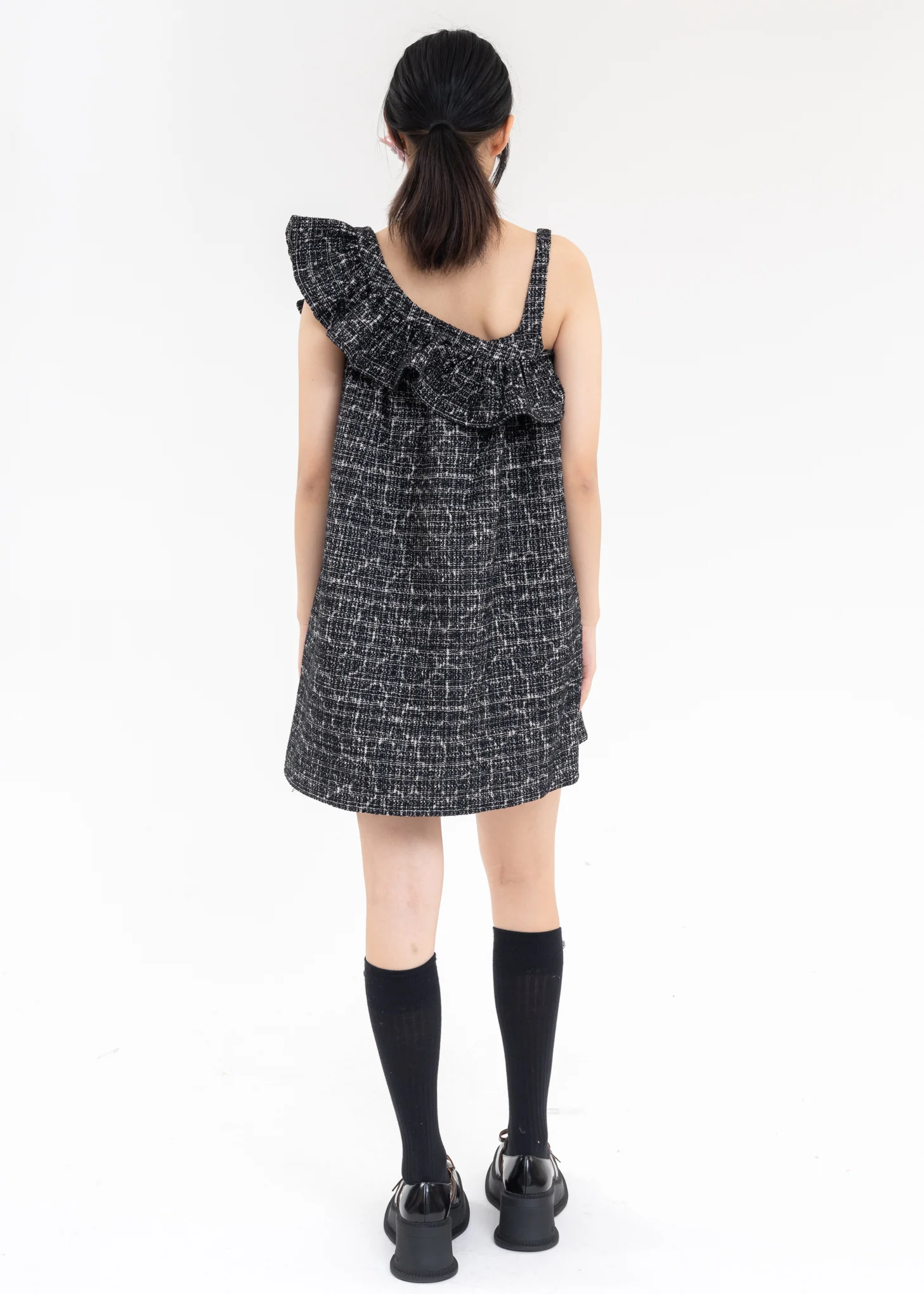 Black And White Asymmetric Dress - Image 2