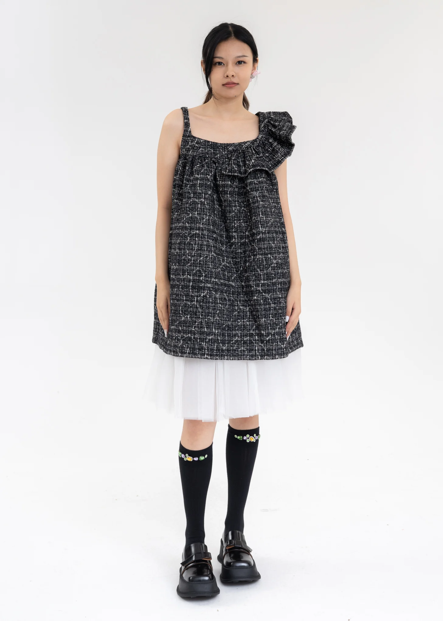 Black And White Asymmetric Dress - Image 6