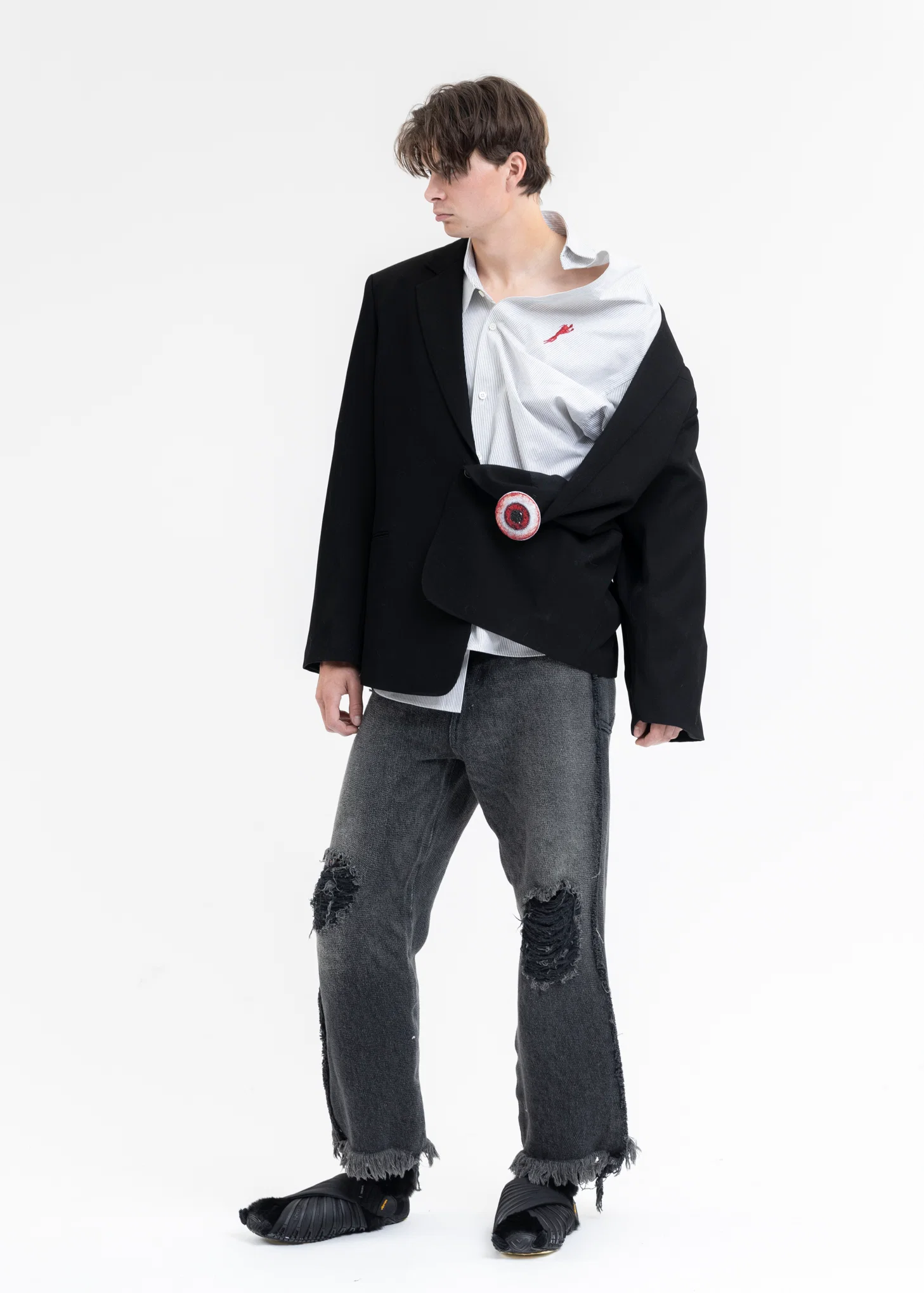 BLACK AND WHITE HALF LOOSE STRIPE SHIRT - Image 6