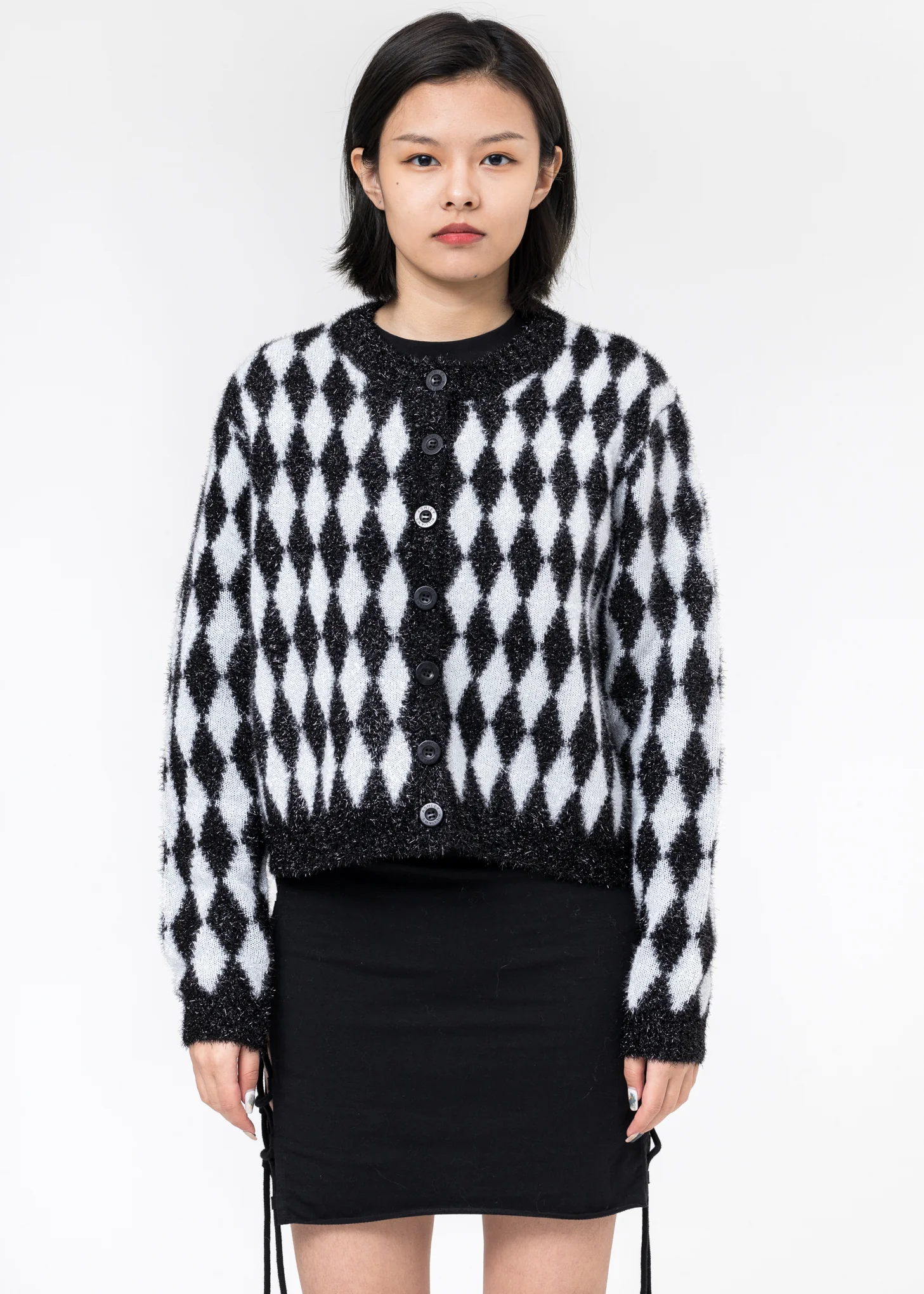 Black And White Diamonds Knit Cardigan