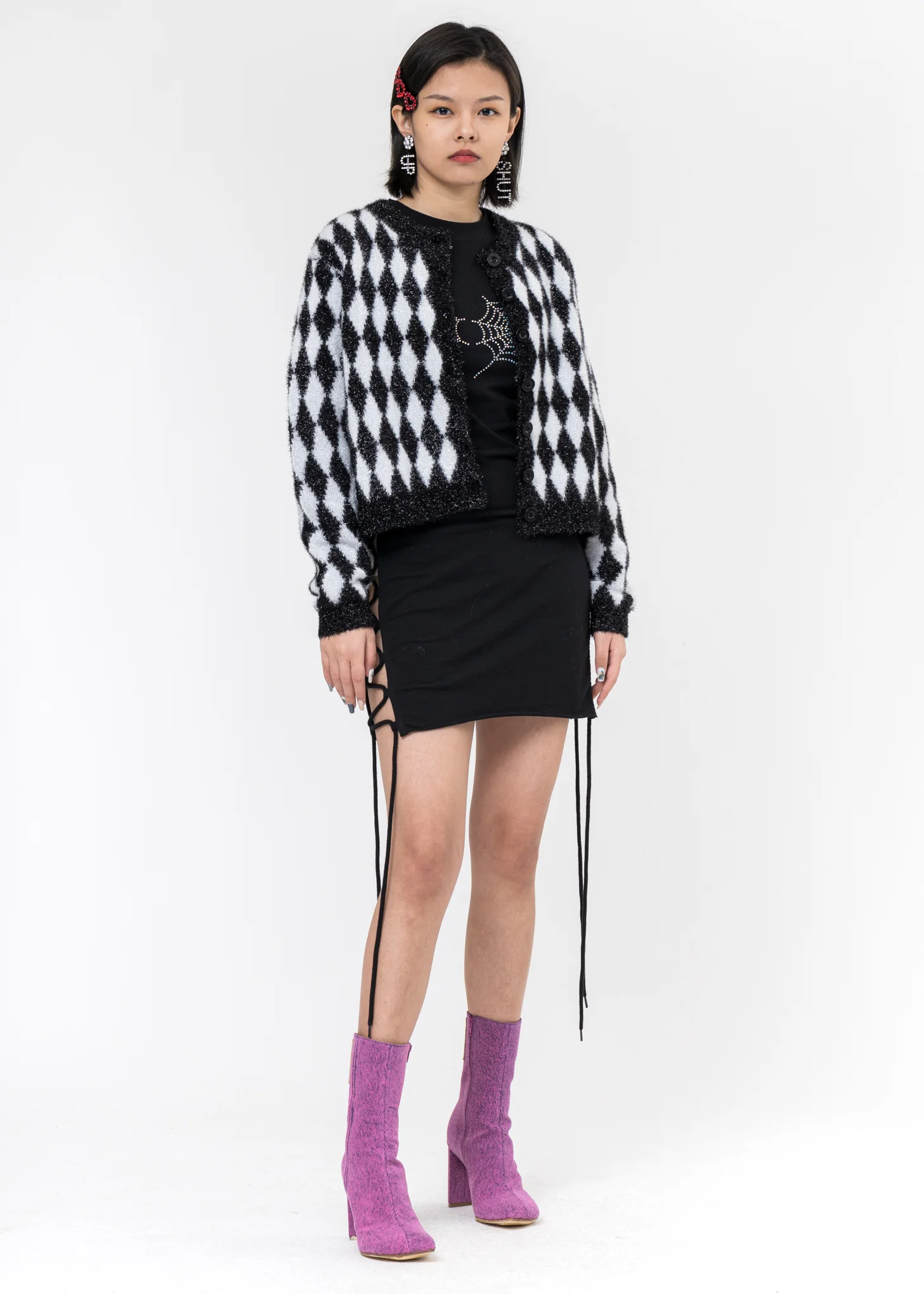 Black And White Diamonds Knit Cardigan - Image 6