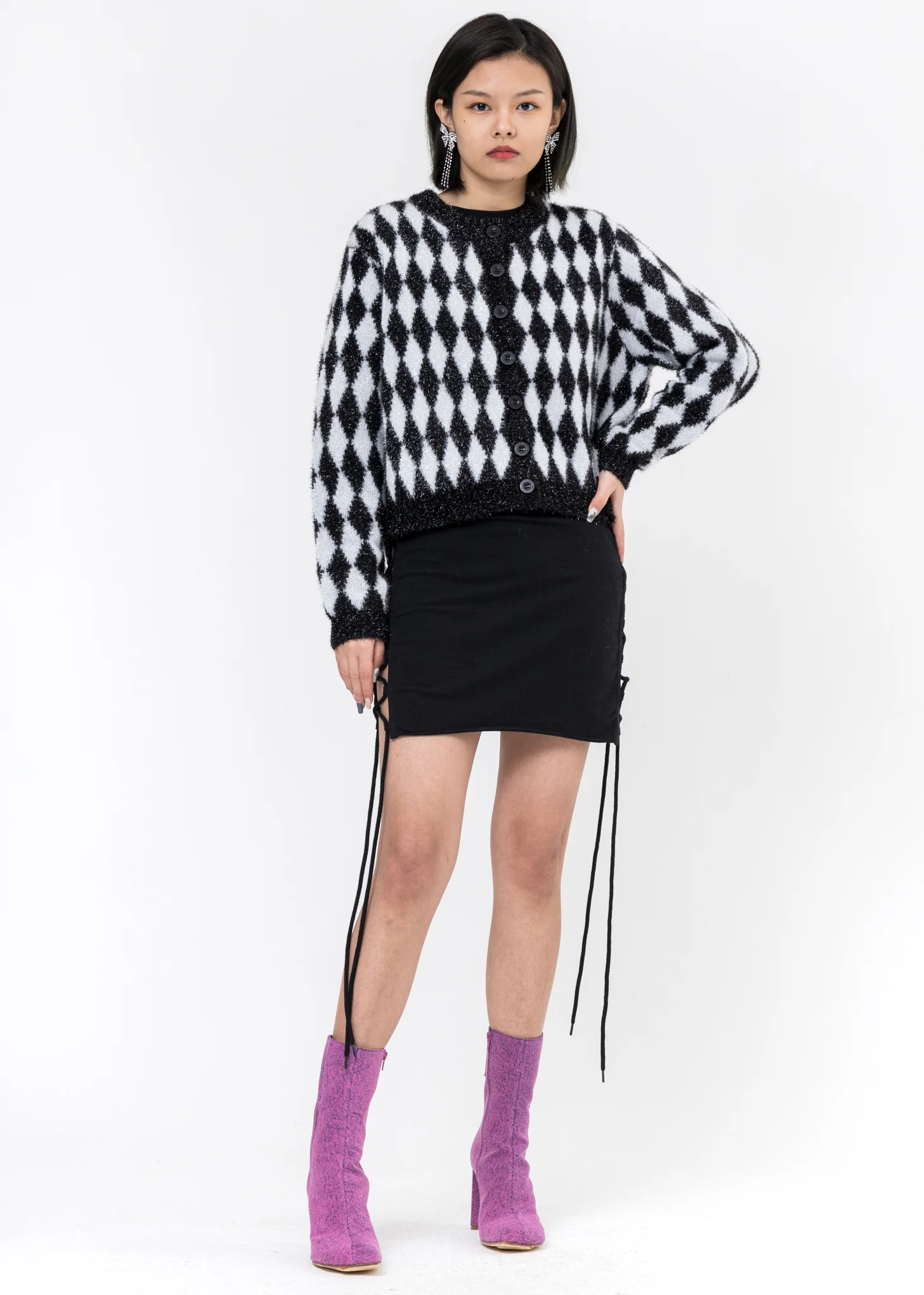 Black And White Diamonds Knit Cardigan - Image 7