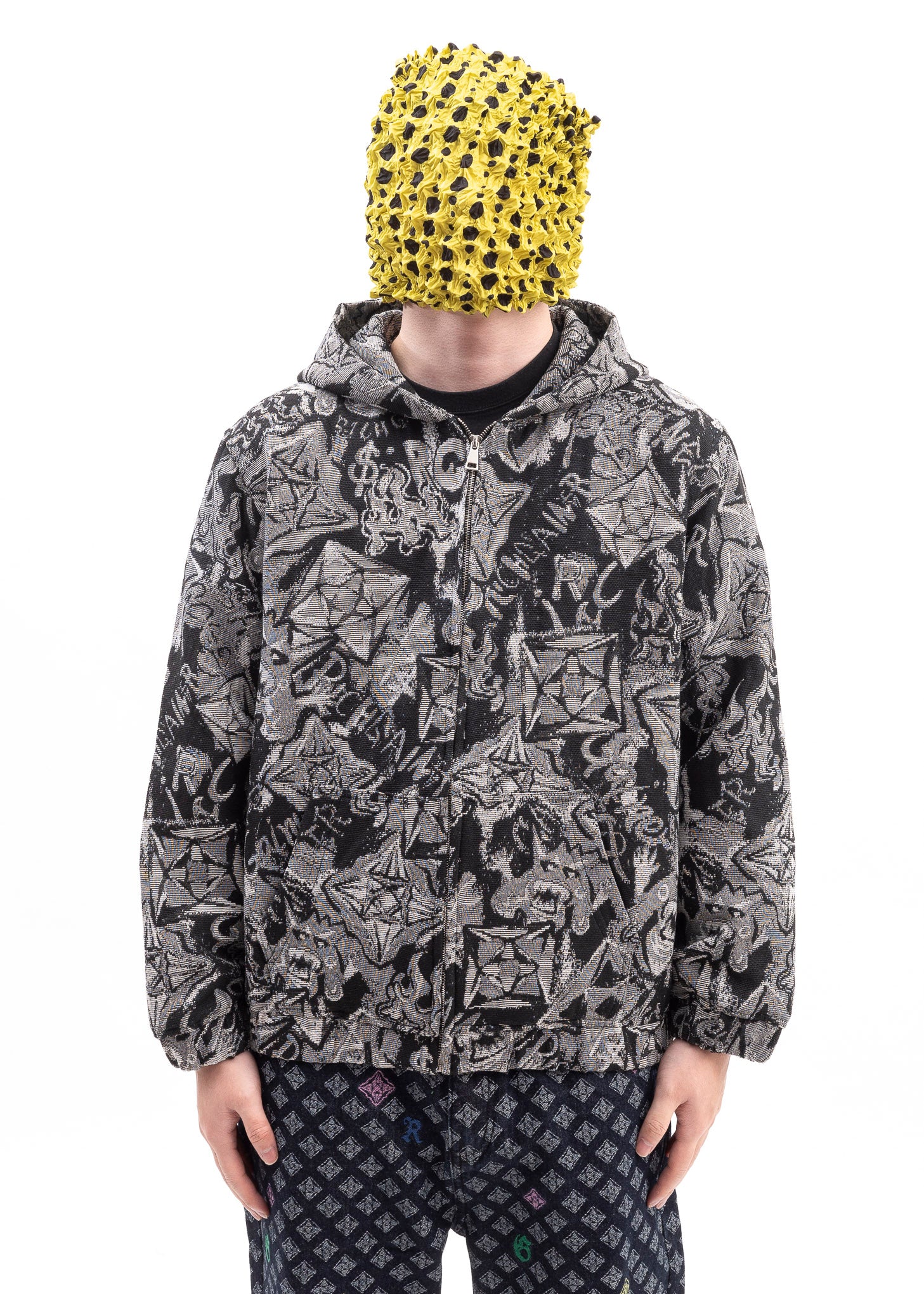 BLACK AND WHITE  EMBROIDERY ZIPUP HOODIES