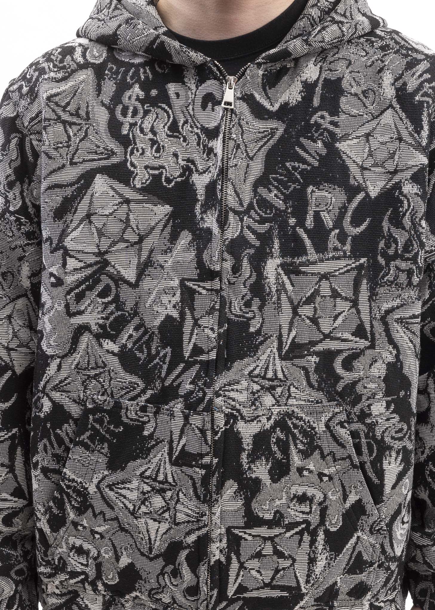 BLACK AND WHITE  EMBROIDERY ZIPUP HOODIES - Image 4