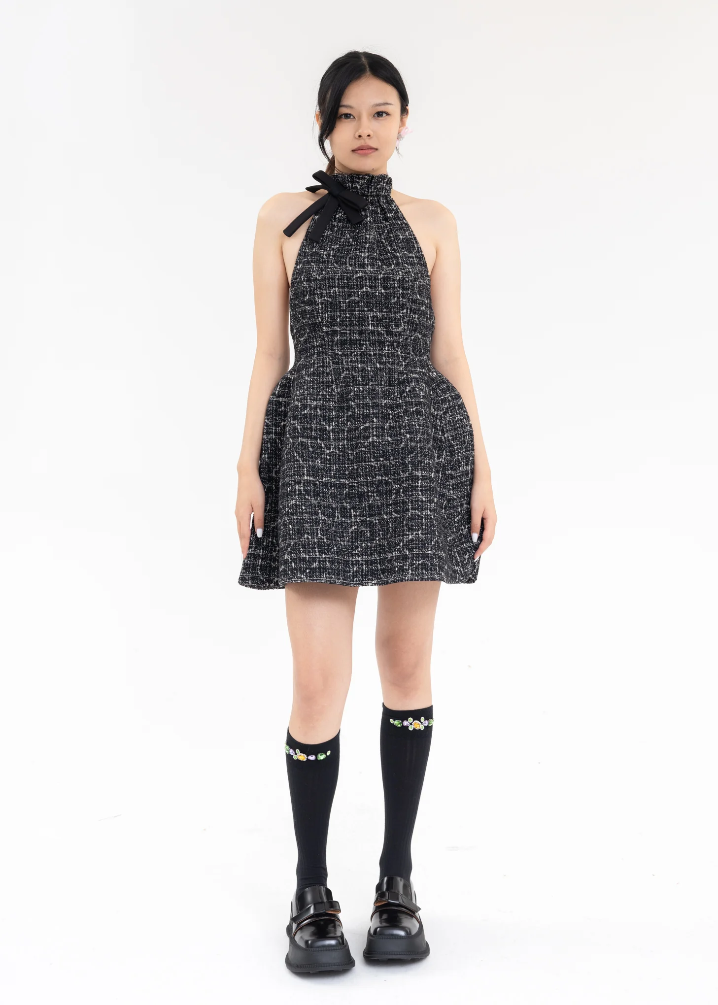 Black And White Halterneck A Line Dress