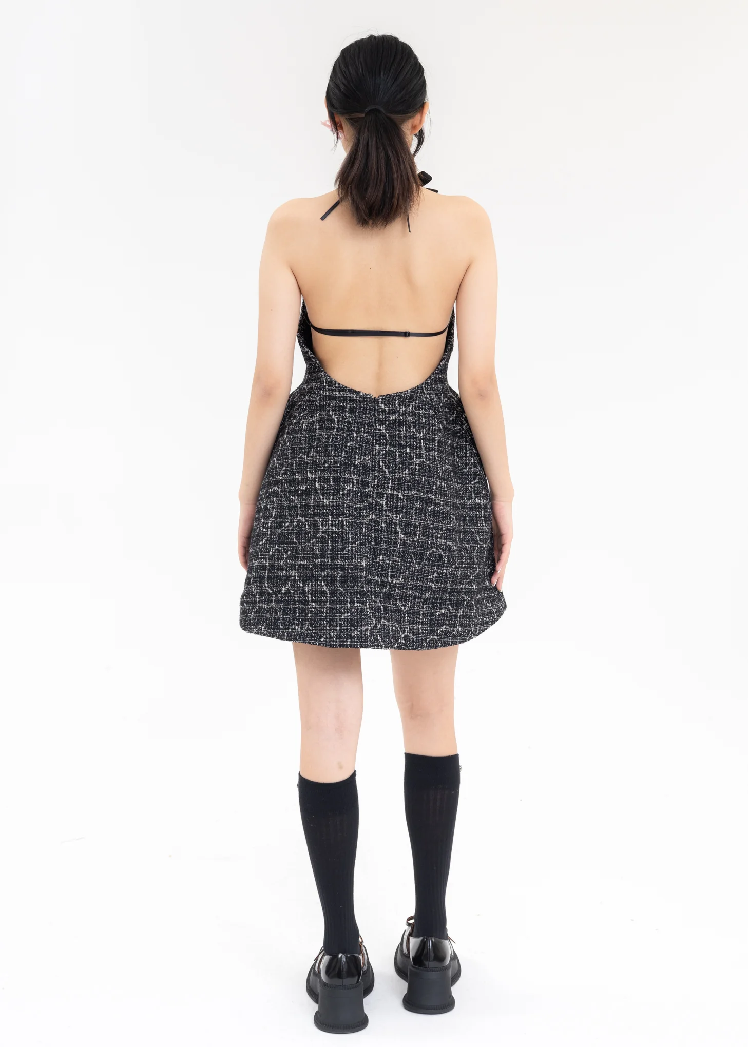 Black And White Halterneck A Line Dress - Image 2