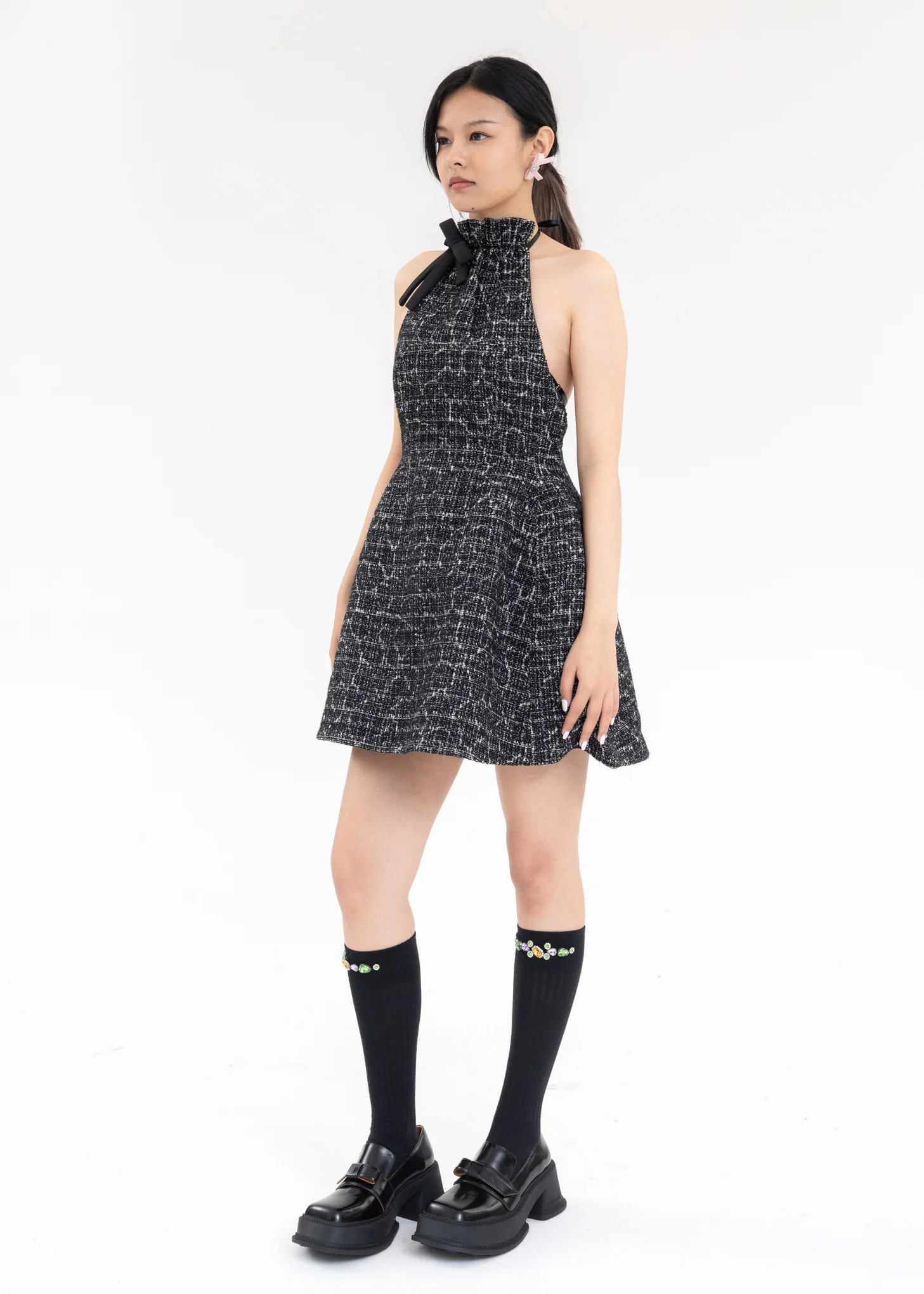 Black And White Halterneck A Line Dress - Image 4