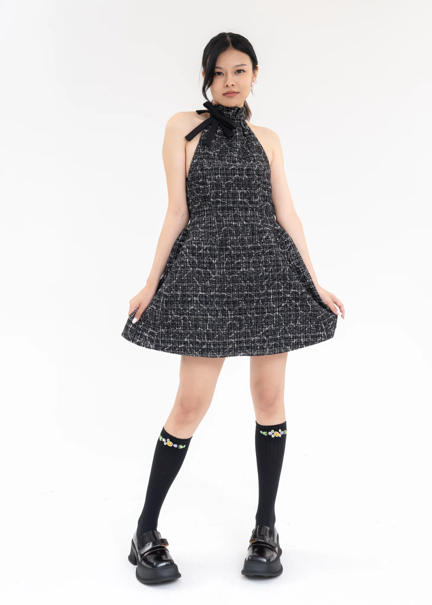 Black And White Halterneck A Line Dress - Image 5