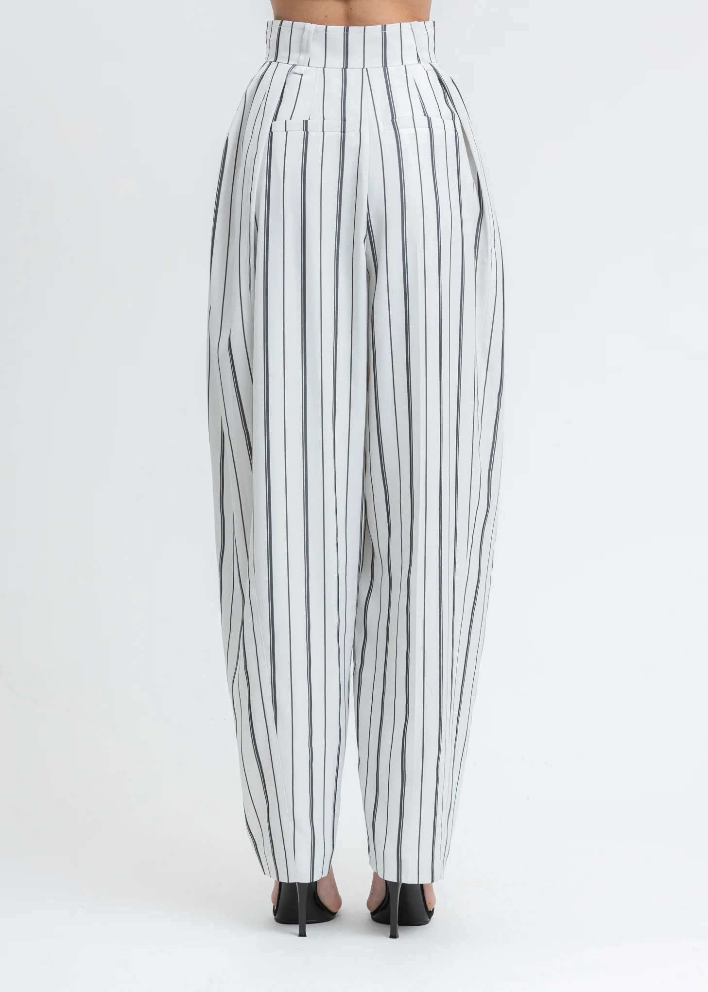 Black And White High Waist Tapered Trousers - Image 2