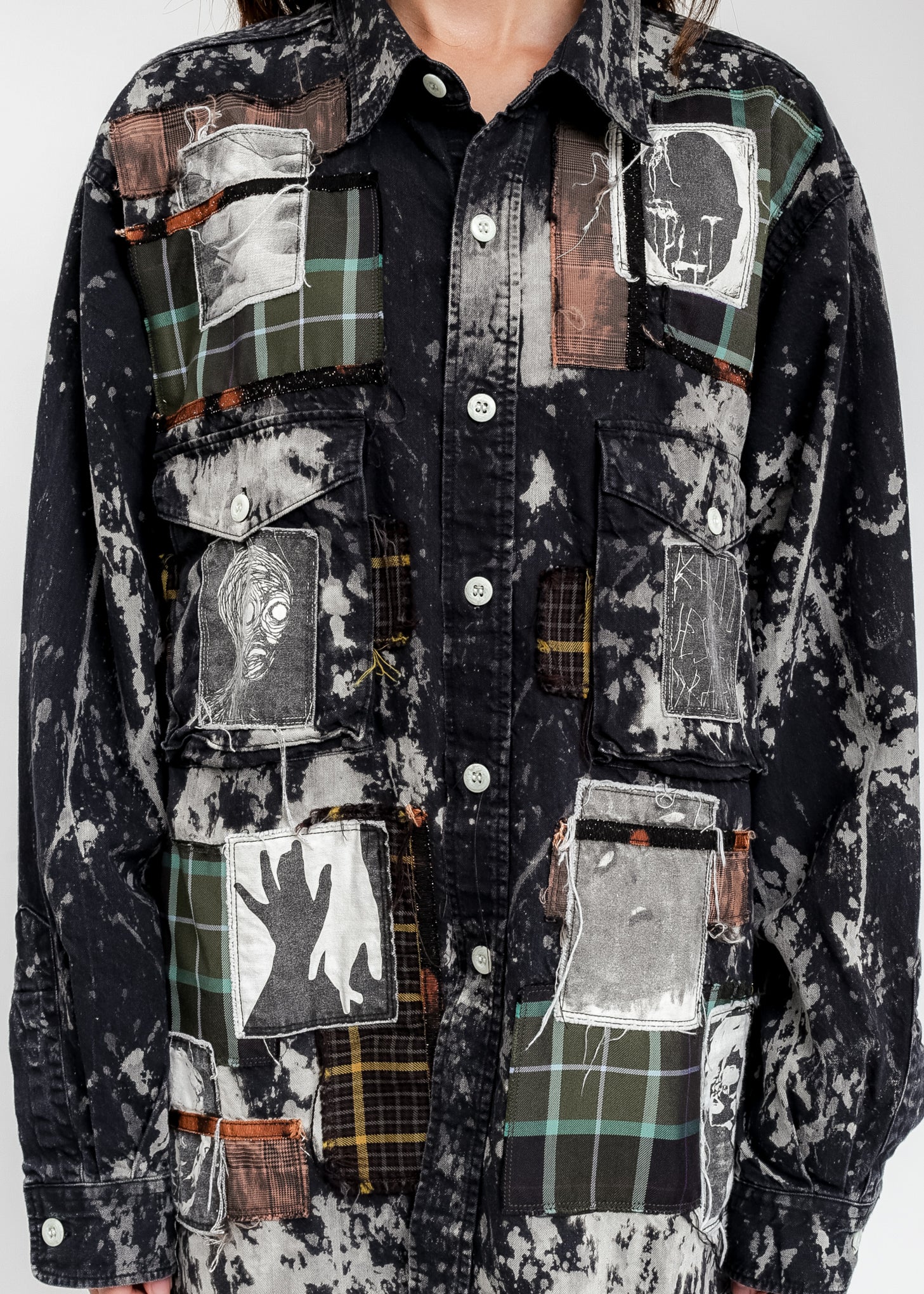 Black And White KIDILL × EDWIN Patch Denim Shirts - Image 2