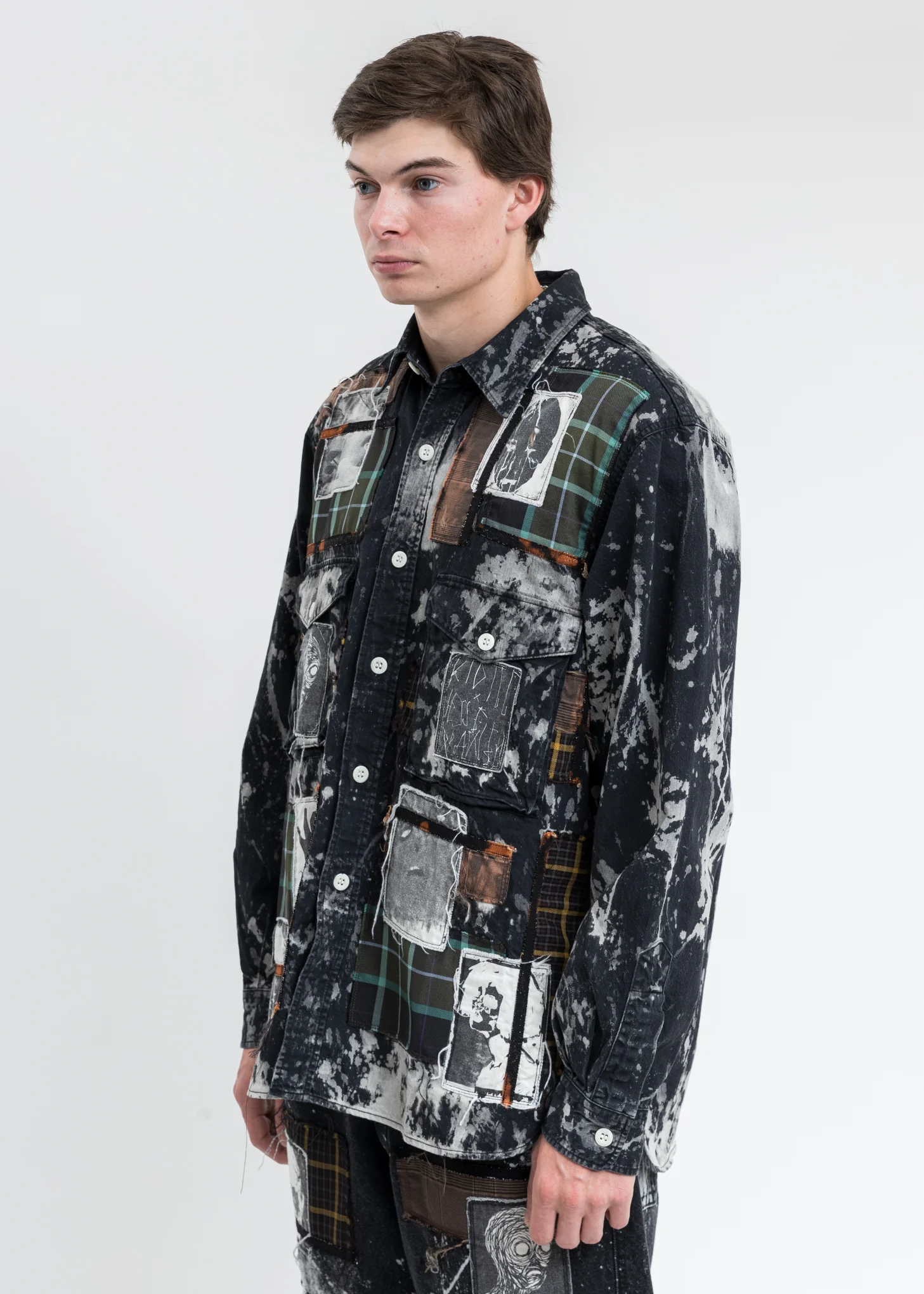 Black And White KIDILL × EDWIN Patch Denim Shirts - Image 3