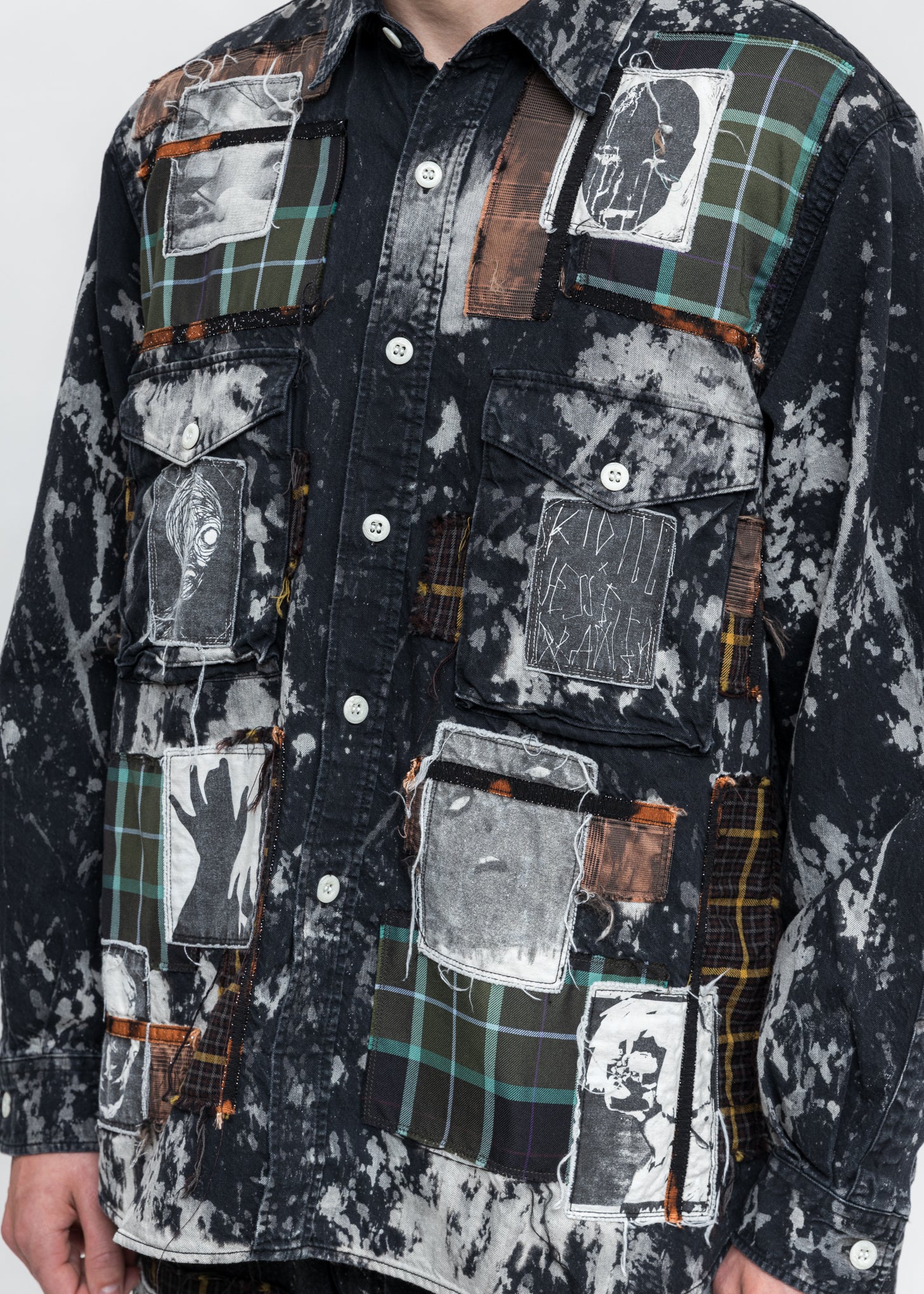 Black And White KIDILL × EDWIN Patch Denim Shirts - Image 6
