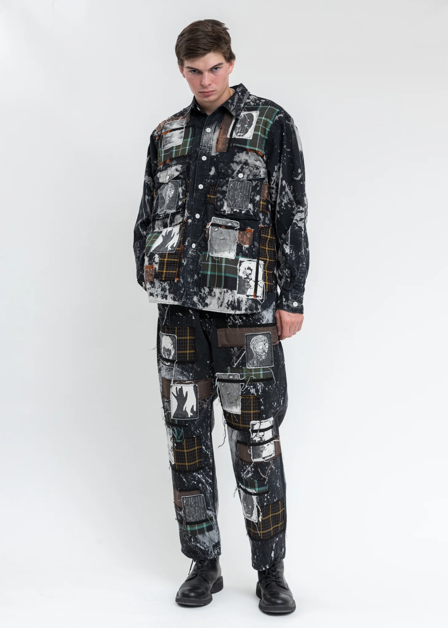 Black And White KIDILL × EDWIN Patch Denim Shirts - Image 7