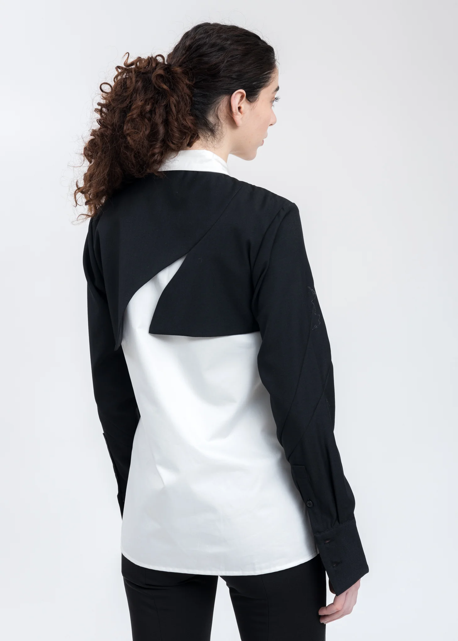 Black And White Layered Hollowed-Out Tailored Shirt - Image 2