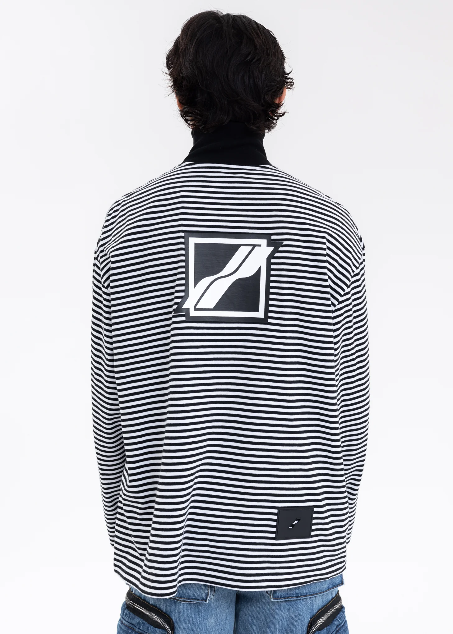 Black And White Logo Print Striped Zip-Up - Image 2