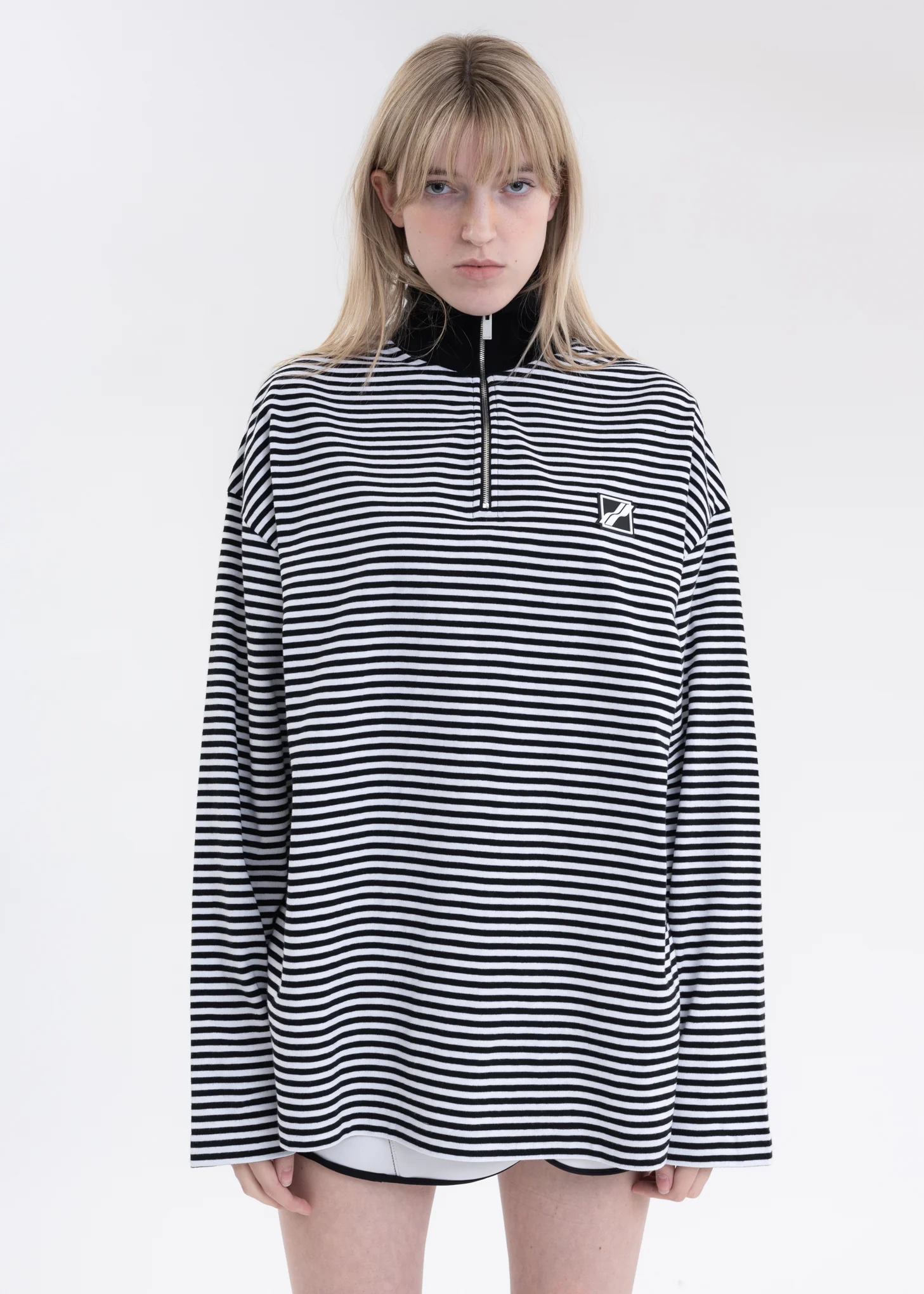 Black And White Logo Print Striped Zip-Up