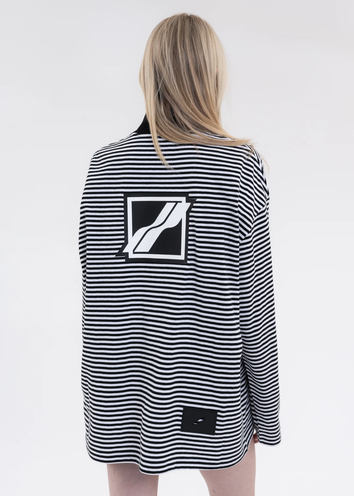 Black And White Logo Print Striped Zip-Up - Image 2