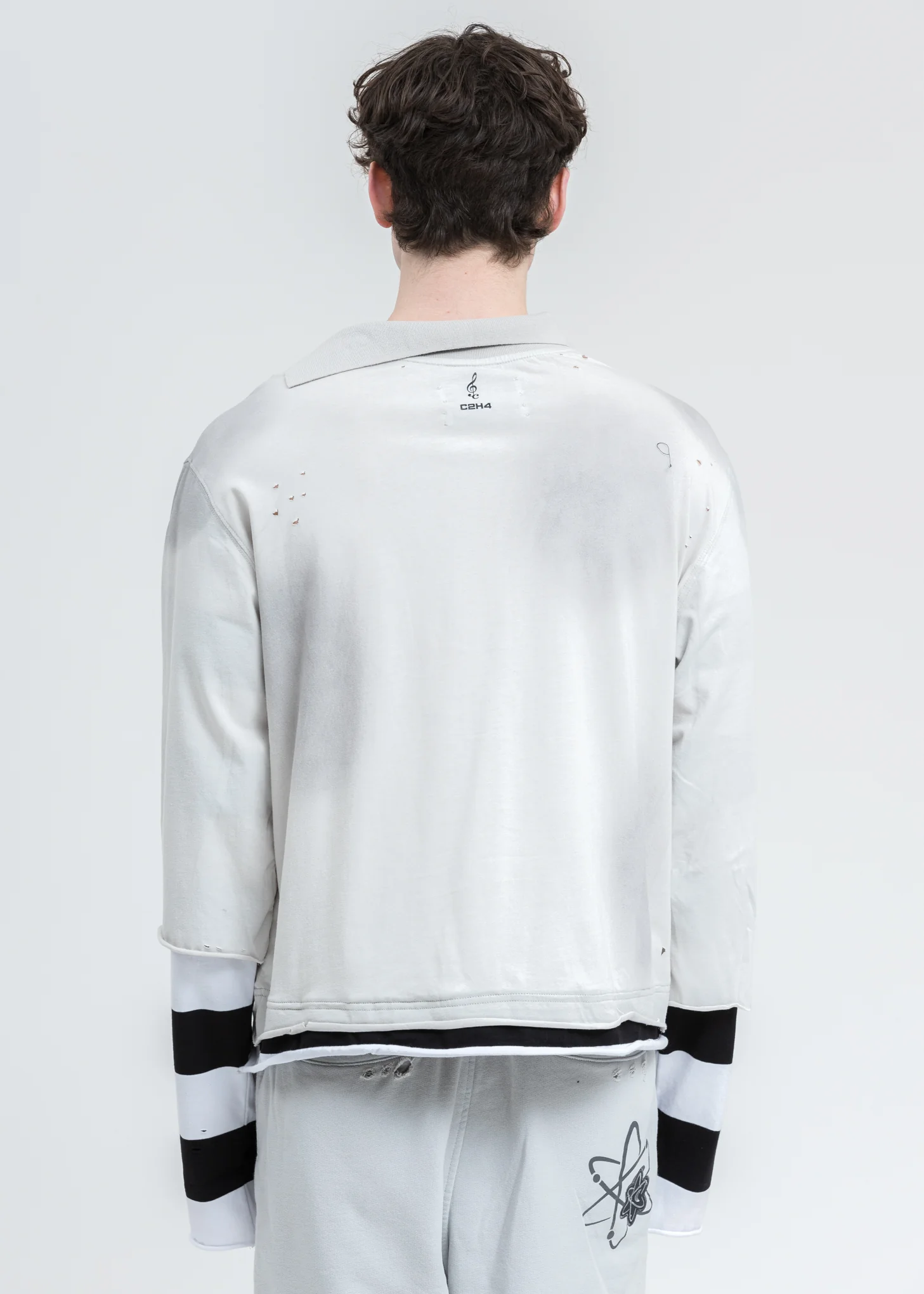 Black And White Panelled Distressed Double Layer Long Sleeve - Image 2