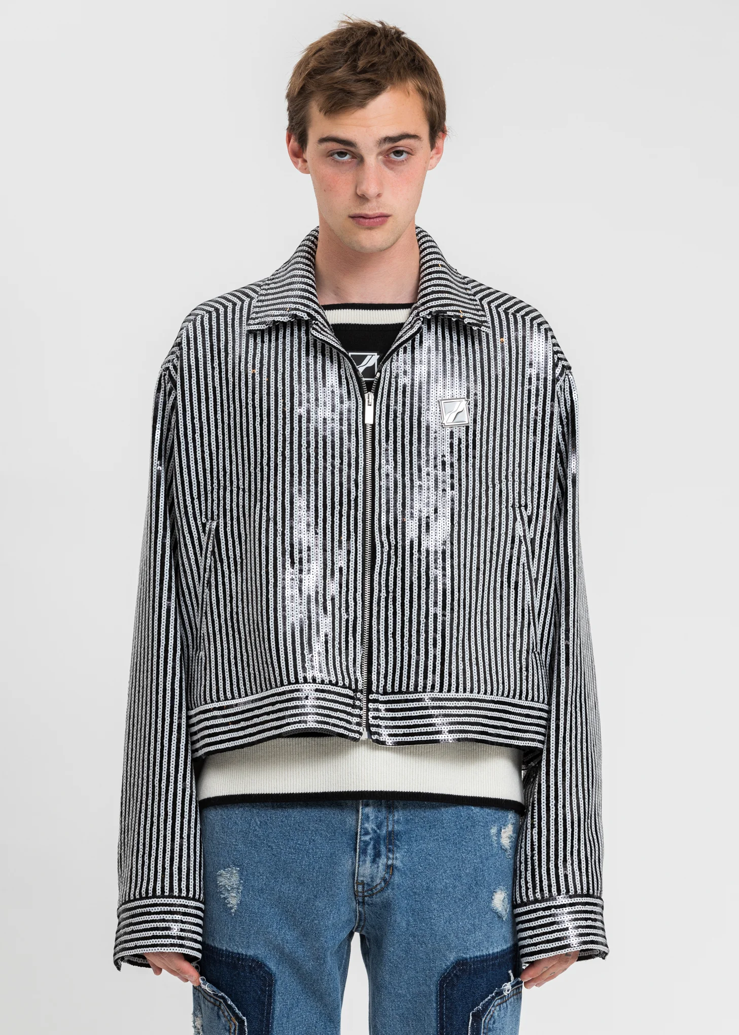 Black And White Sequins Short Jacket