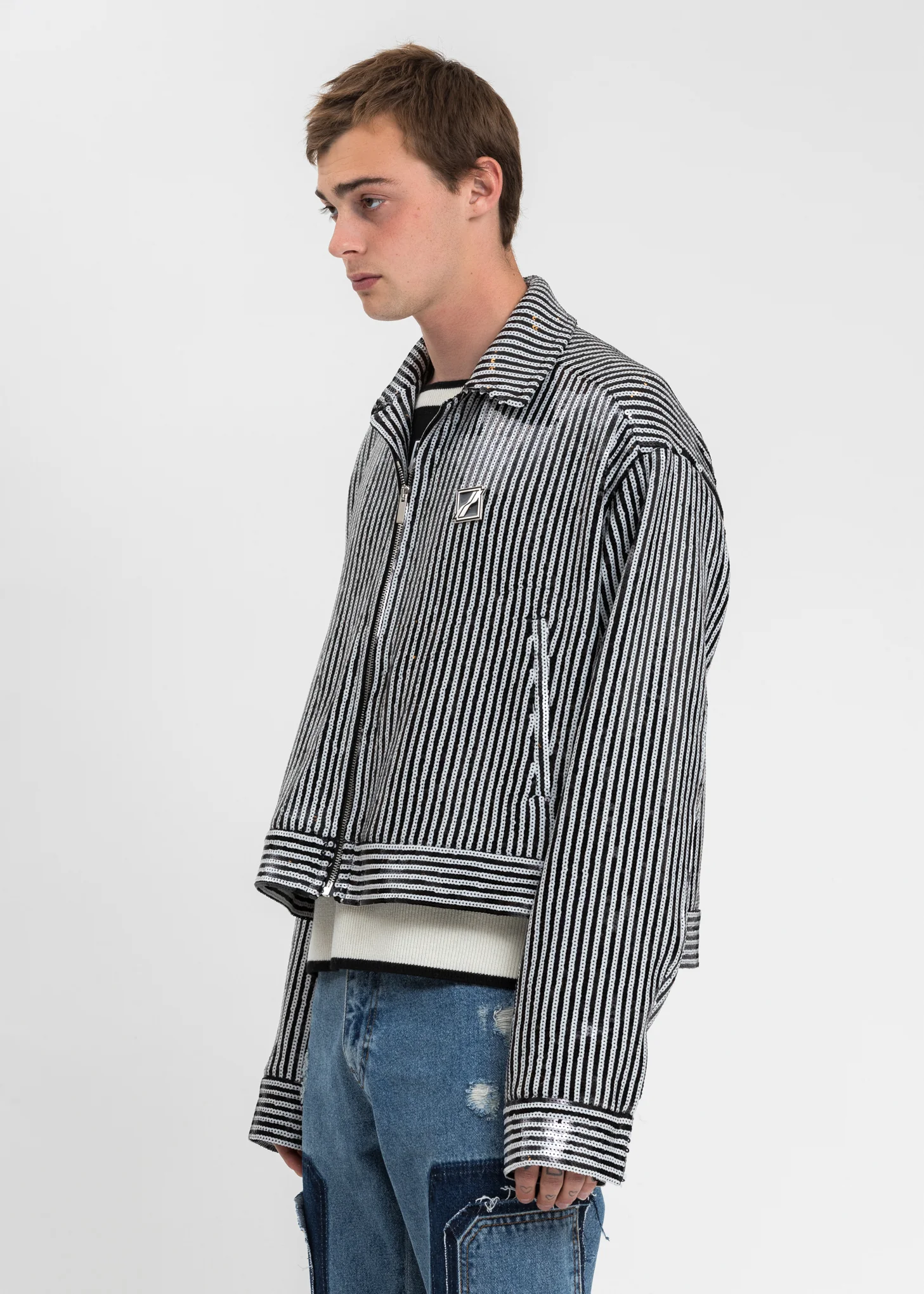 Black And White Sequins Short Jacket - Image 3