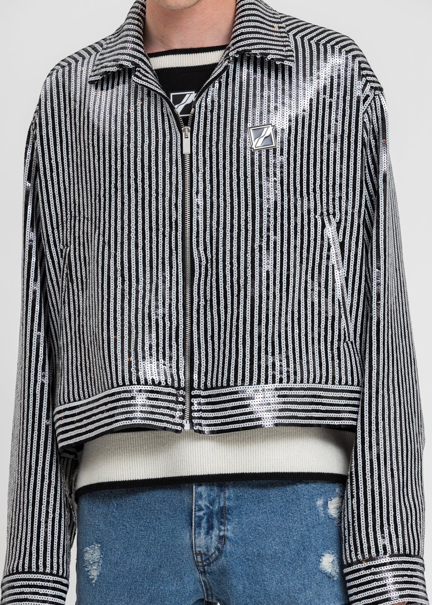 Black And White Sequins Short Jacket - Image 4