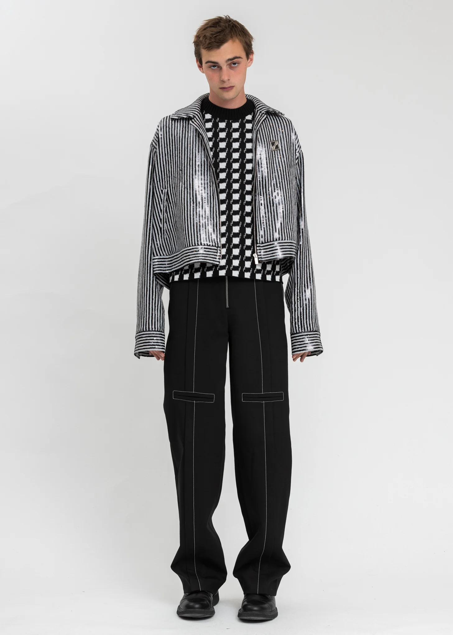 Black And White Sequins Short Jacket - Image 7