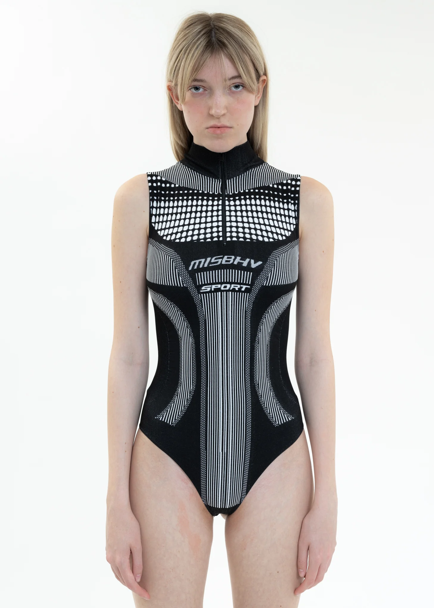 Black And White SPORT ACTIVE QUARTER-ZIP Bodysuit