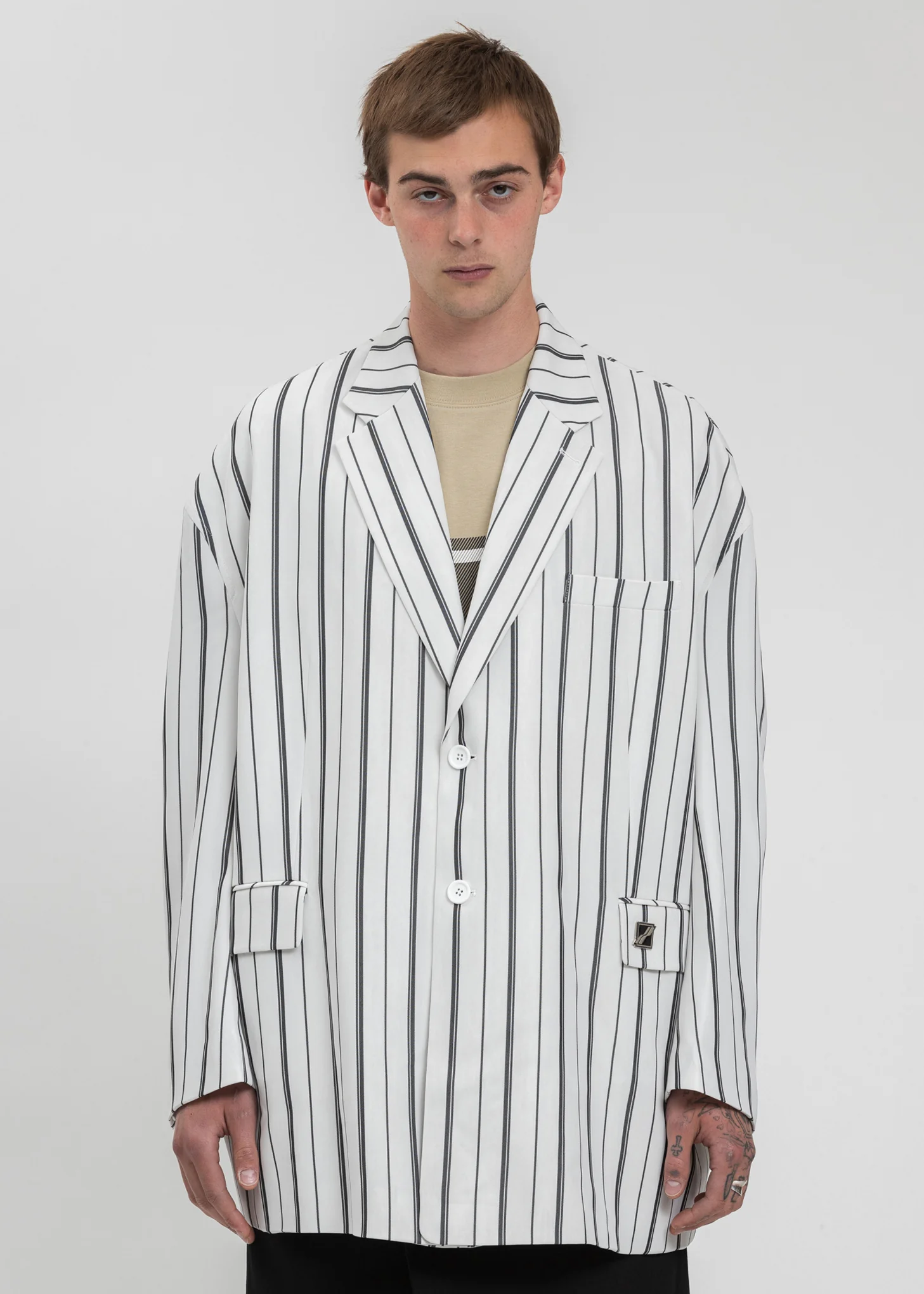 Black And White Stripe Oversized Single Jacket