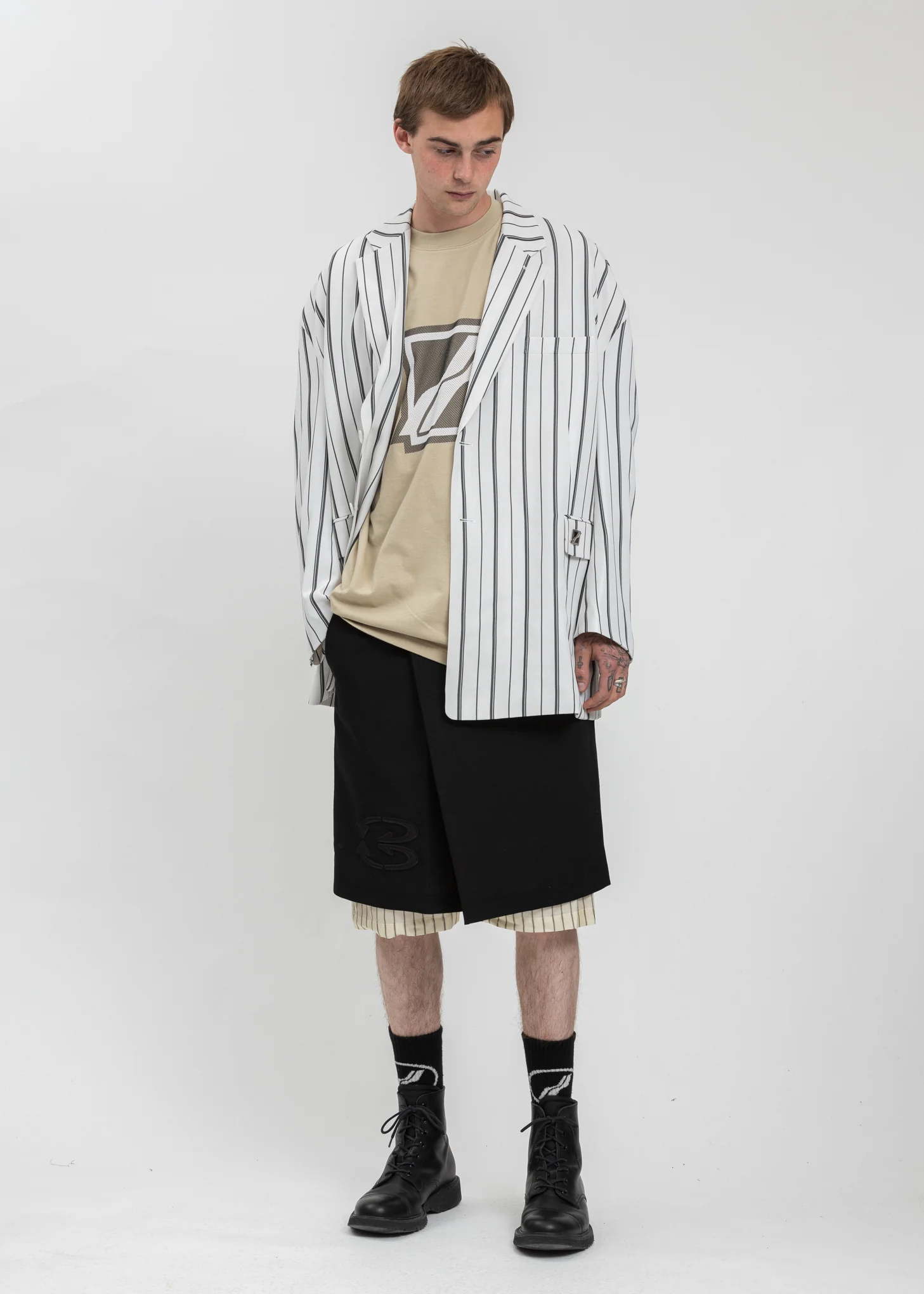 Black And White Stripe Oversized Single Jacket - Image 6