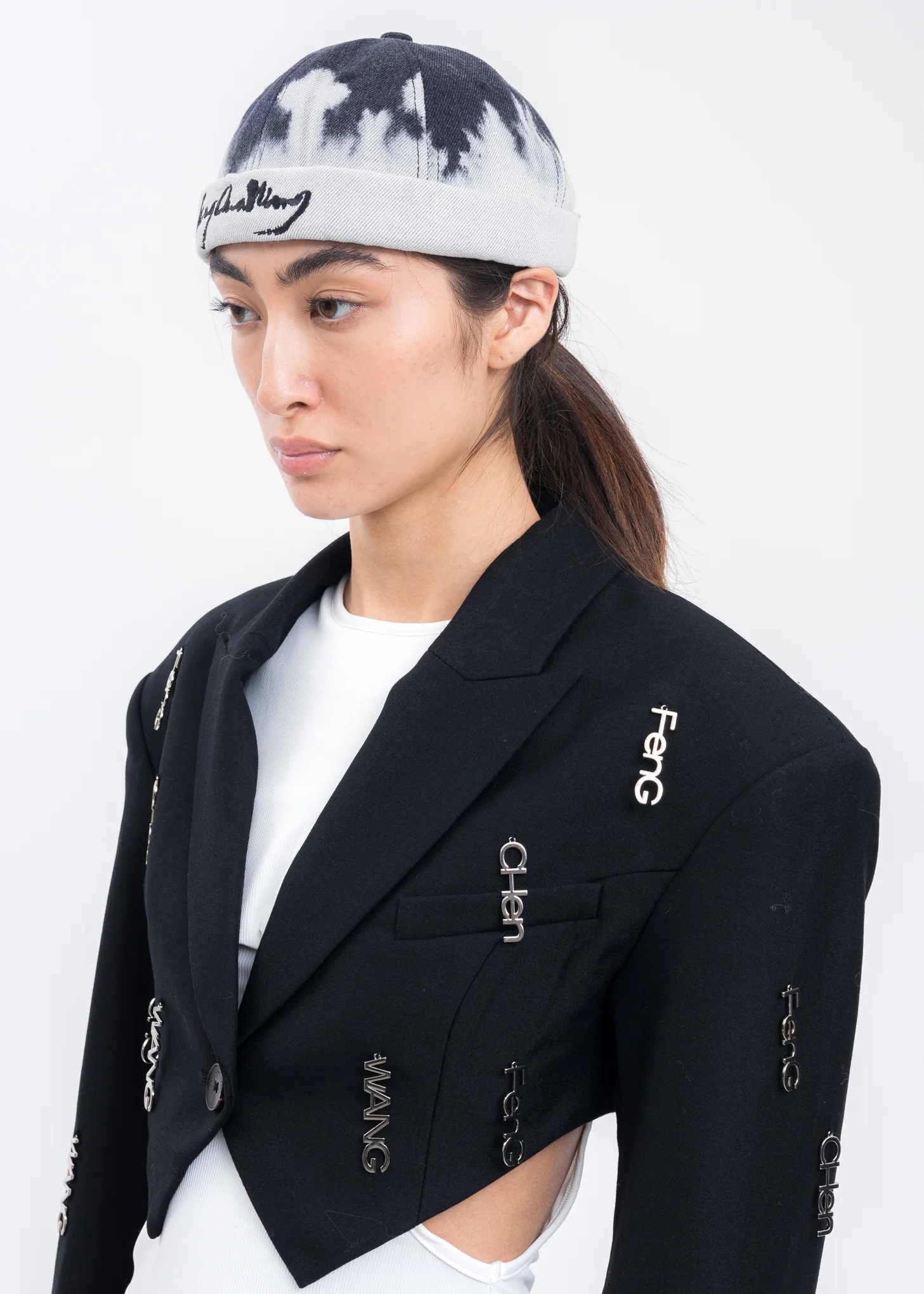 Black And White Tie Dye Denim Brimless Cap - Image 2