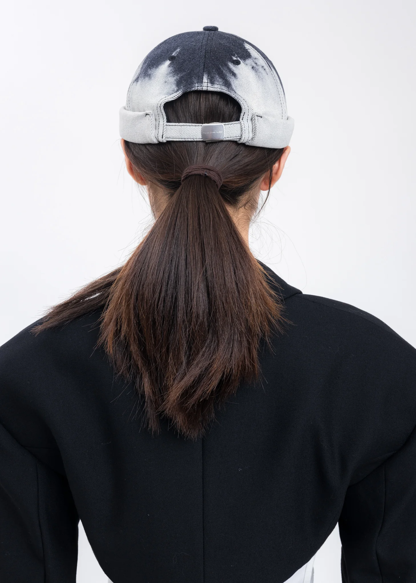 Black And White Tie Dye Denim Brimless Cap - Image 3