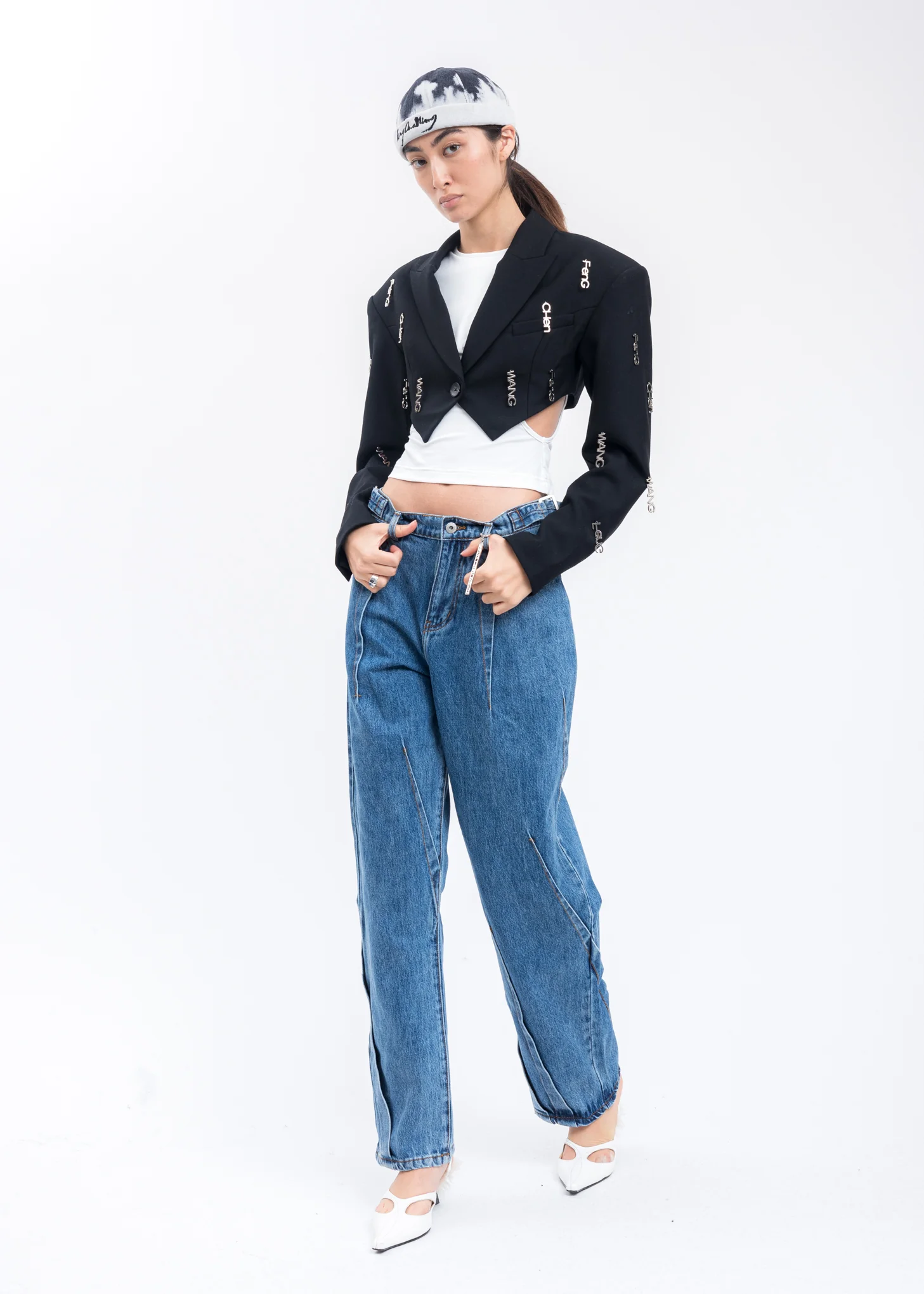 Black And White Tie Dye Denim Brimless Cap - Image 4