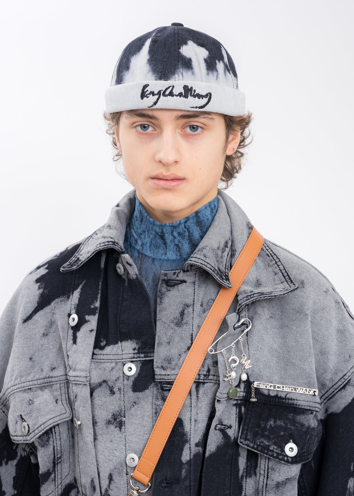 Black And White Tie Dye Denim Brimless Cap