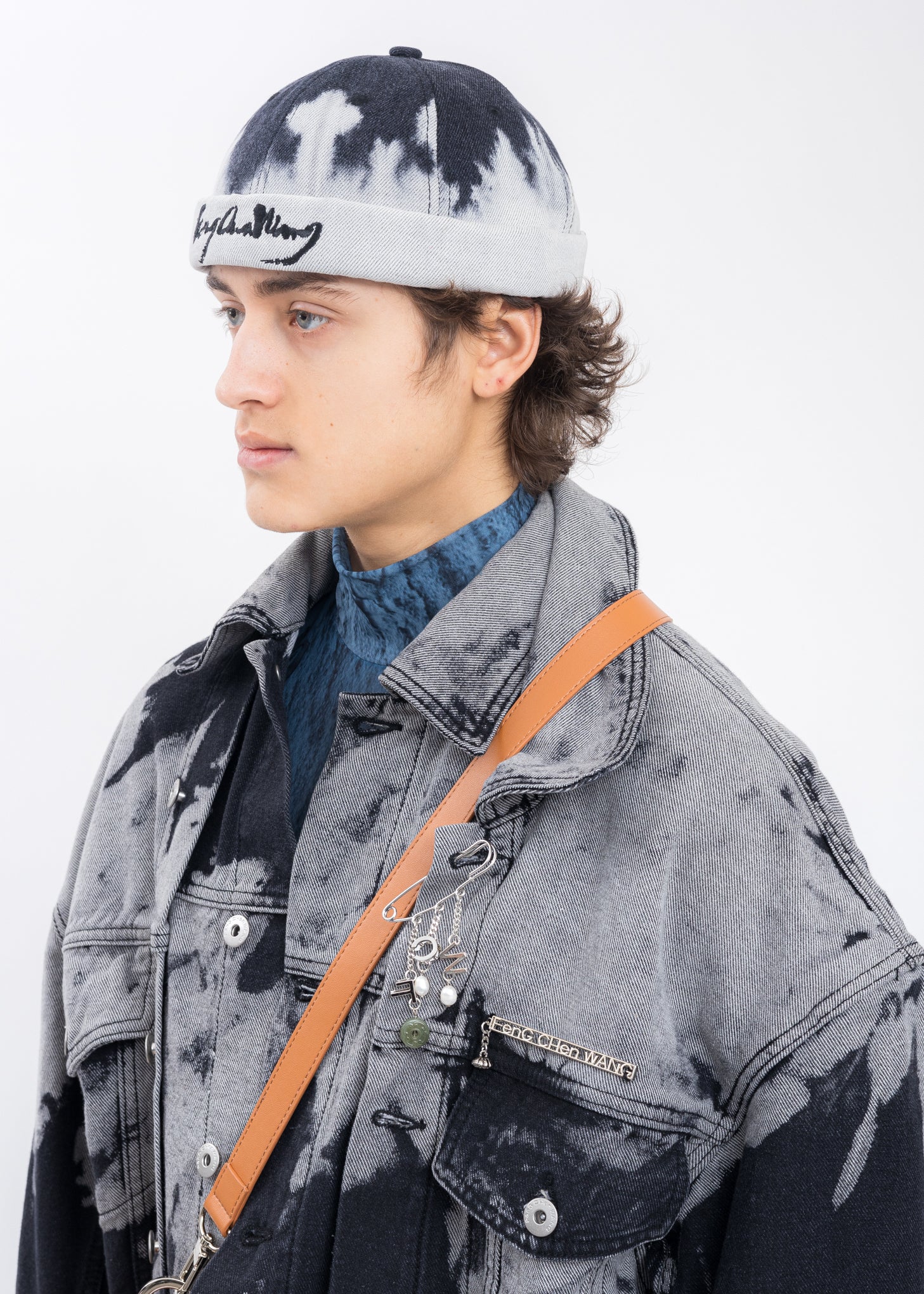 Black And White Tie Dye Denim Brimless Cap - Image 2
