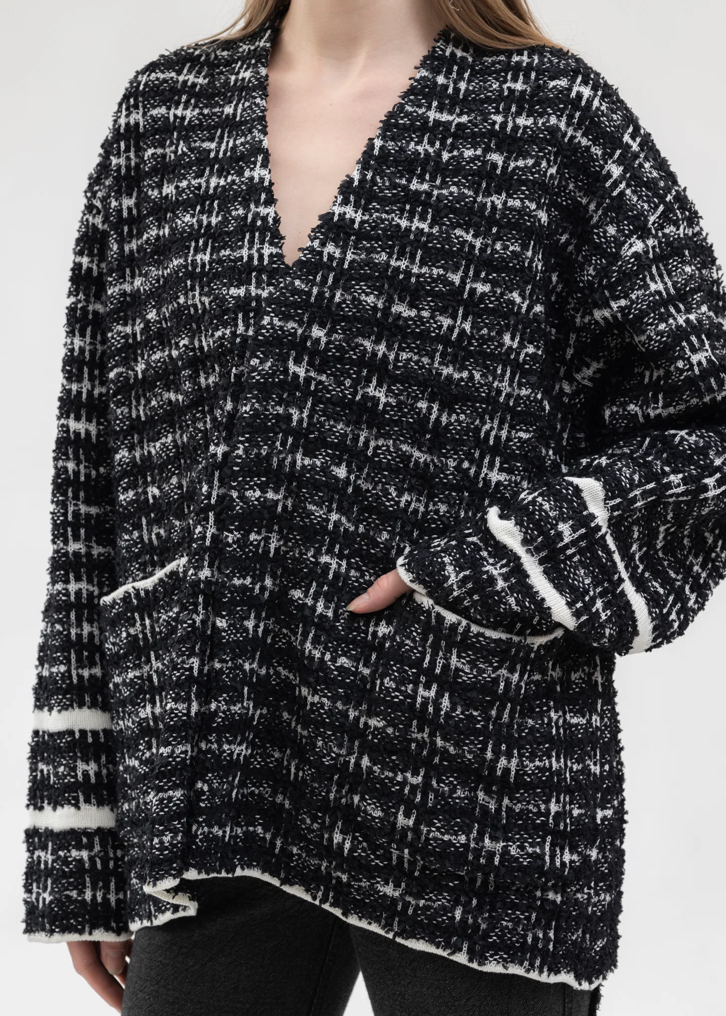 Black And White TWEED KNIT CARDIGAN JACKET - Image 2
