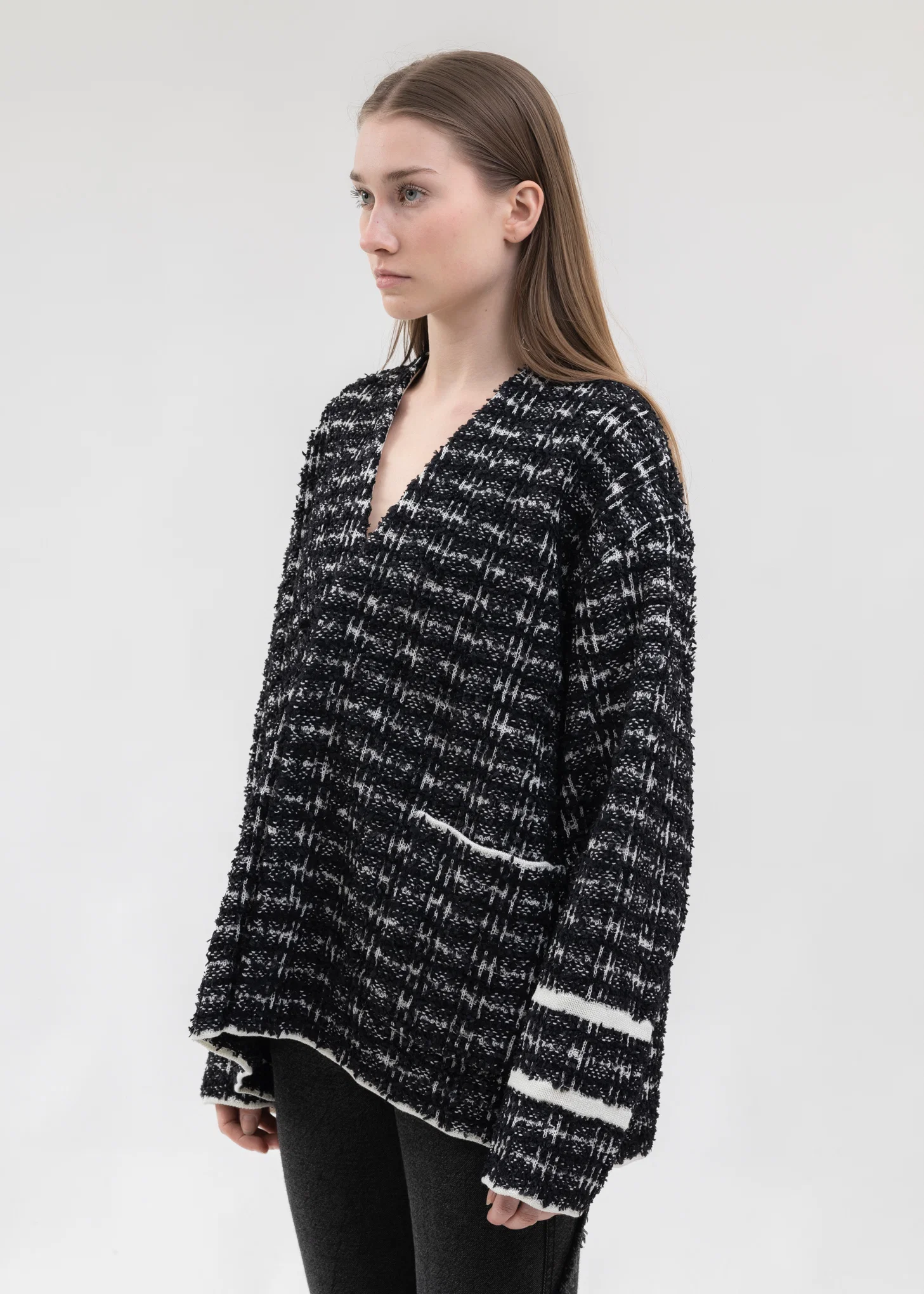 Black And White TWEED KNIT CARDIGAN JACKET - Image 3