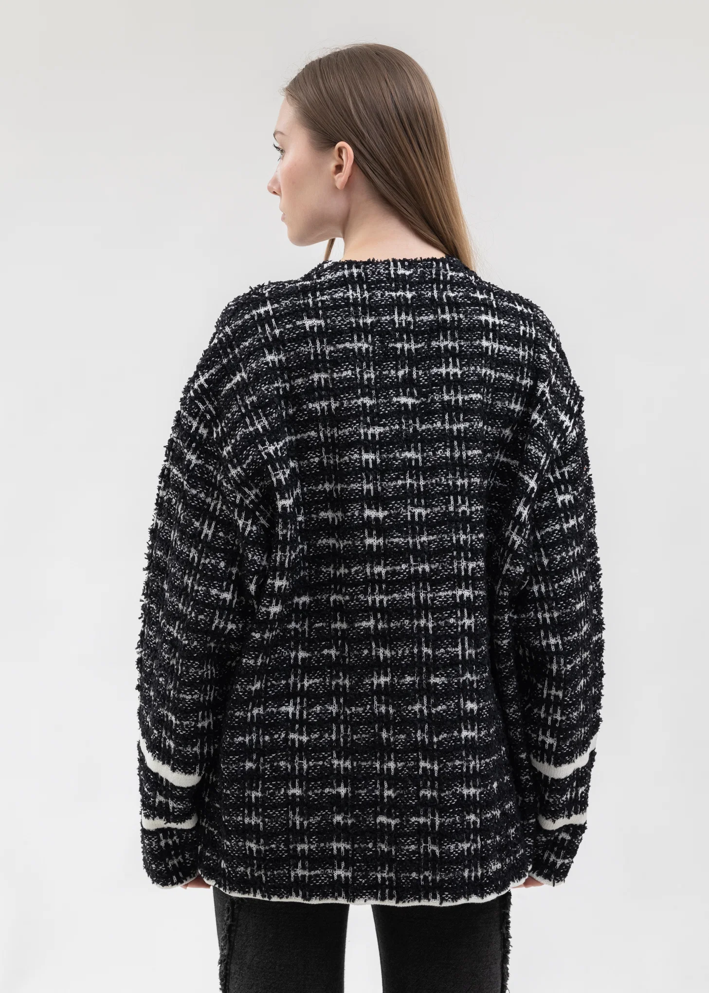 Black And White TWEED KNIT CARDIGAN JACKET - Image 4
